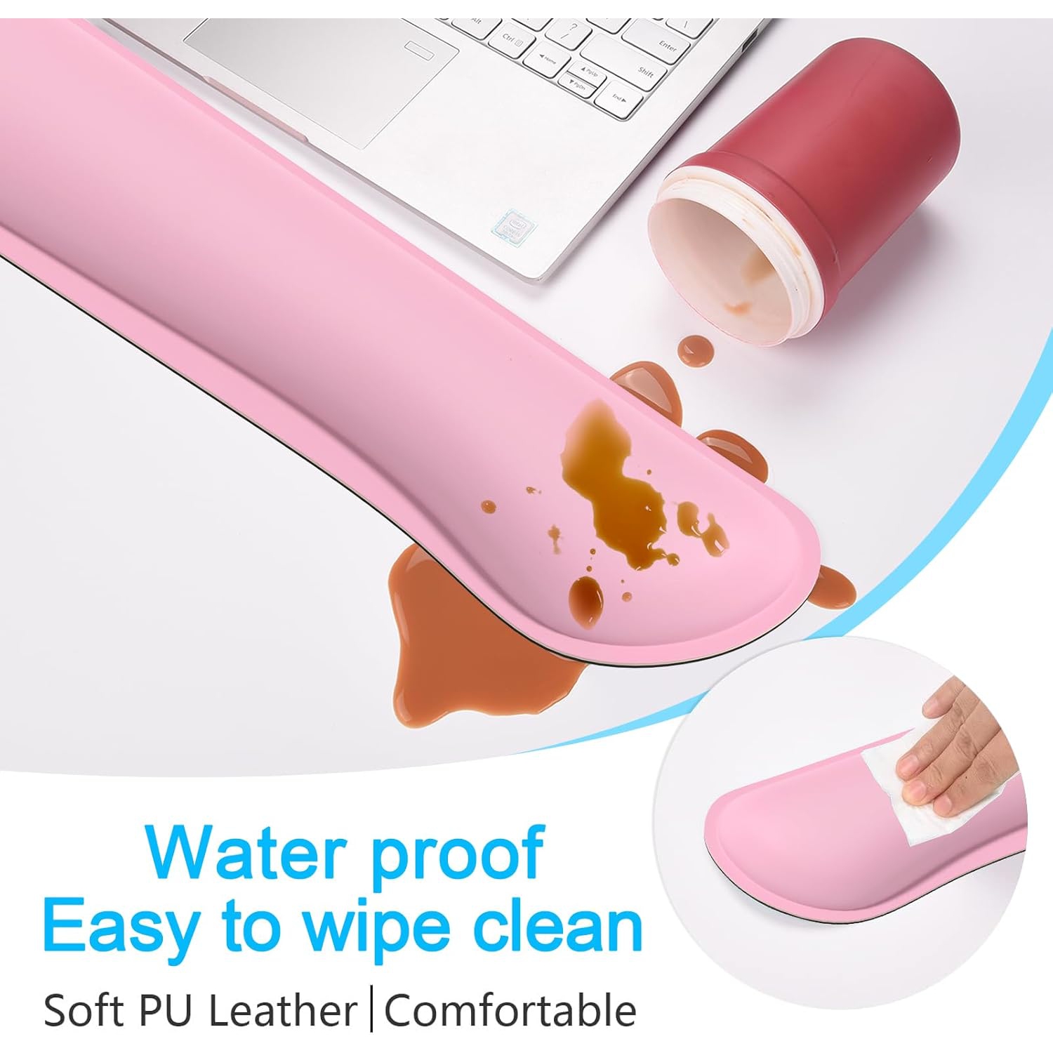 Mouse Wrist Rest, Ergonomic Memory Foam Mouse Wrist Support, Leather Hand Rest Pad Cushion for Gaming, Office, Laptop,Rose Pink