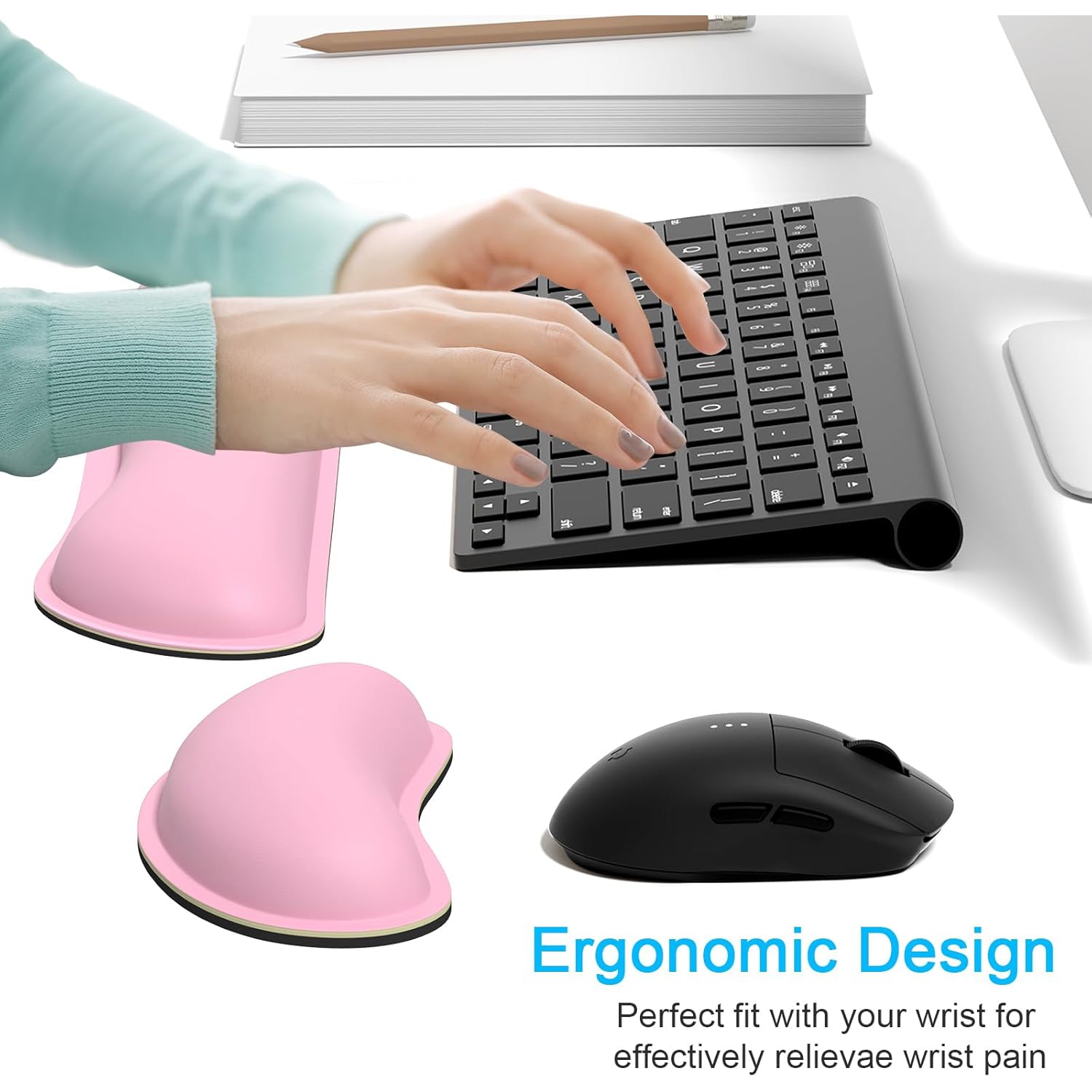 Mouse Wrist Rest, Ergonomic Memory Foam Mouse Wrist Support, Leather Hand Rest Pad Cushion for Gaming, Office, Laptop,Rose Pink