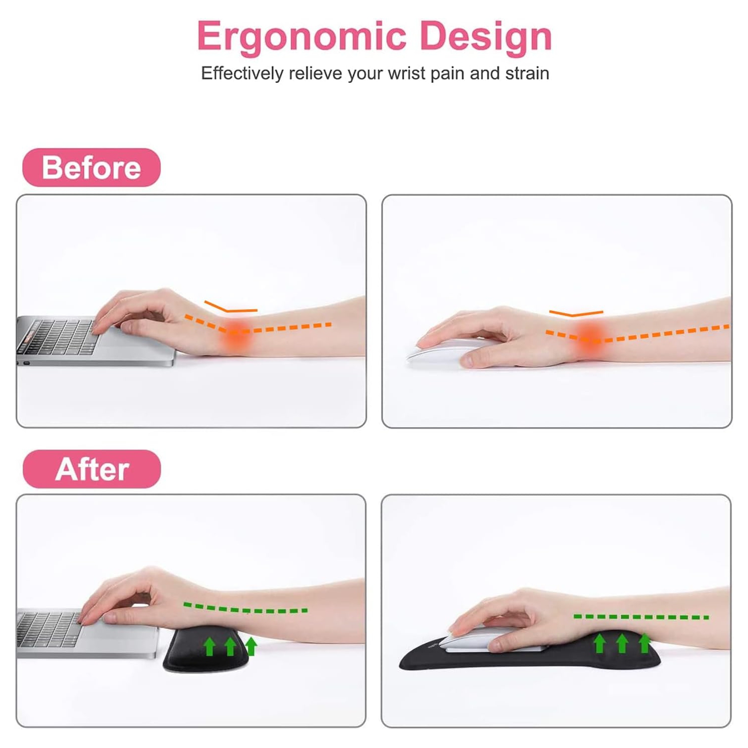 Wrist Rest Support for Mouse Pad & Keyboard Set, Ergonomic Mousepad Non-Slip Base Home/Office Pain Relief,Black