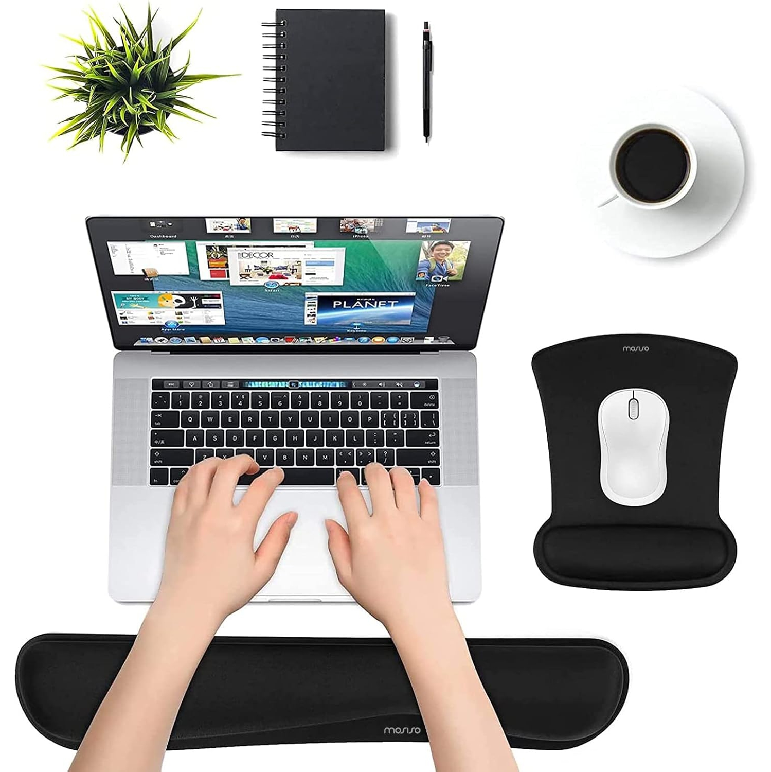 Wrist Rest Support for Mouse Pad & Keyboard Set, Ergonomic Mousepad Non-Slip Base Home/Office Pain Relief,Black