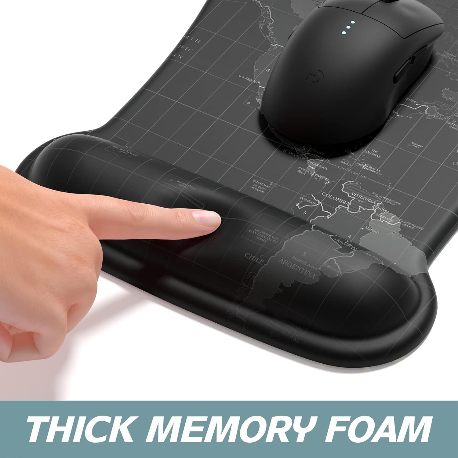 Mouse Pad Wrist Support Keyboard Wrist Rest Pad Ergonomic Mousepad, Non-Slip Memory Foam Pain Relief for PC Laptop Gaming Office, Map