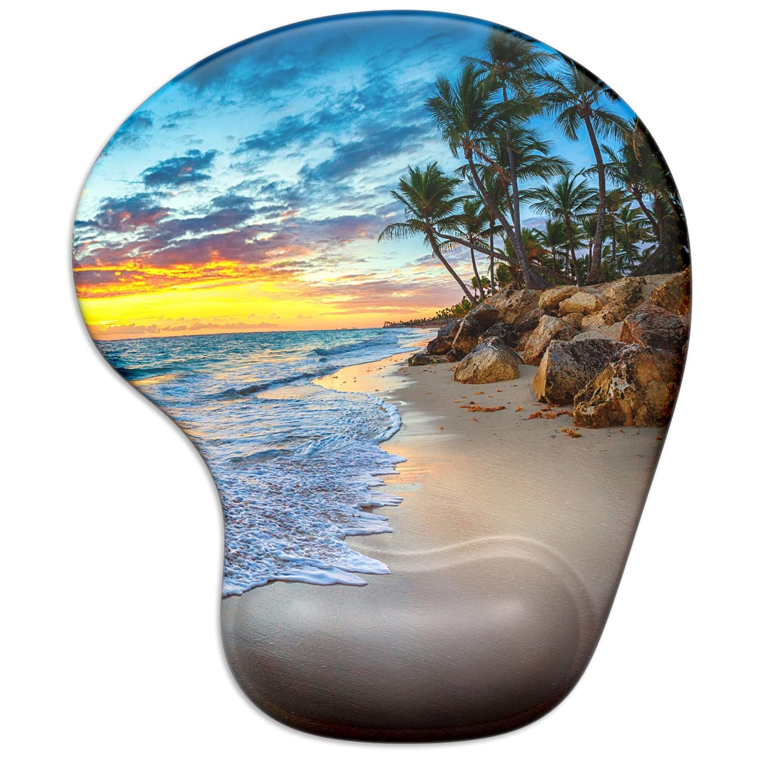 Ergonomic Mouse Pad with Gel Wrist Support Wrist Rest Smooth Surface Non-Slip PU Base Comfortable Office Supplies Pain Relief, Beach