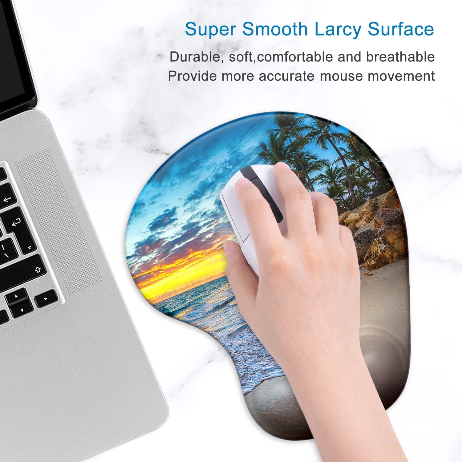 Ergonomic Mouse Pad with Gel Wrist Support Wrist Rest Smooth Surface Non-Slip PU Base Comfortable Office Supplies Pain Relief, Beach