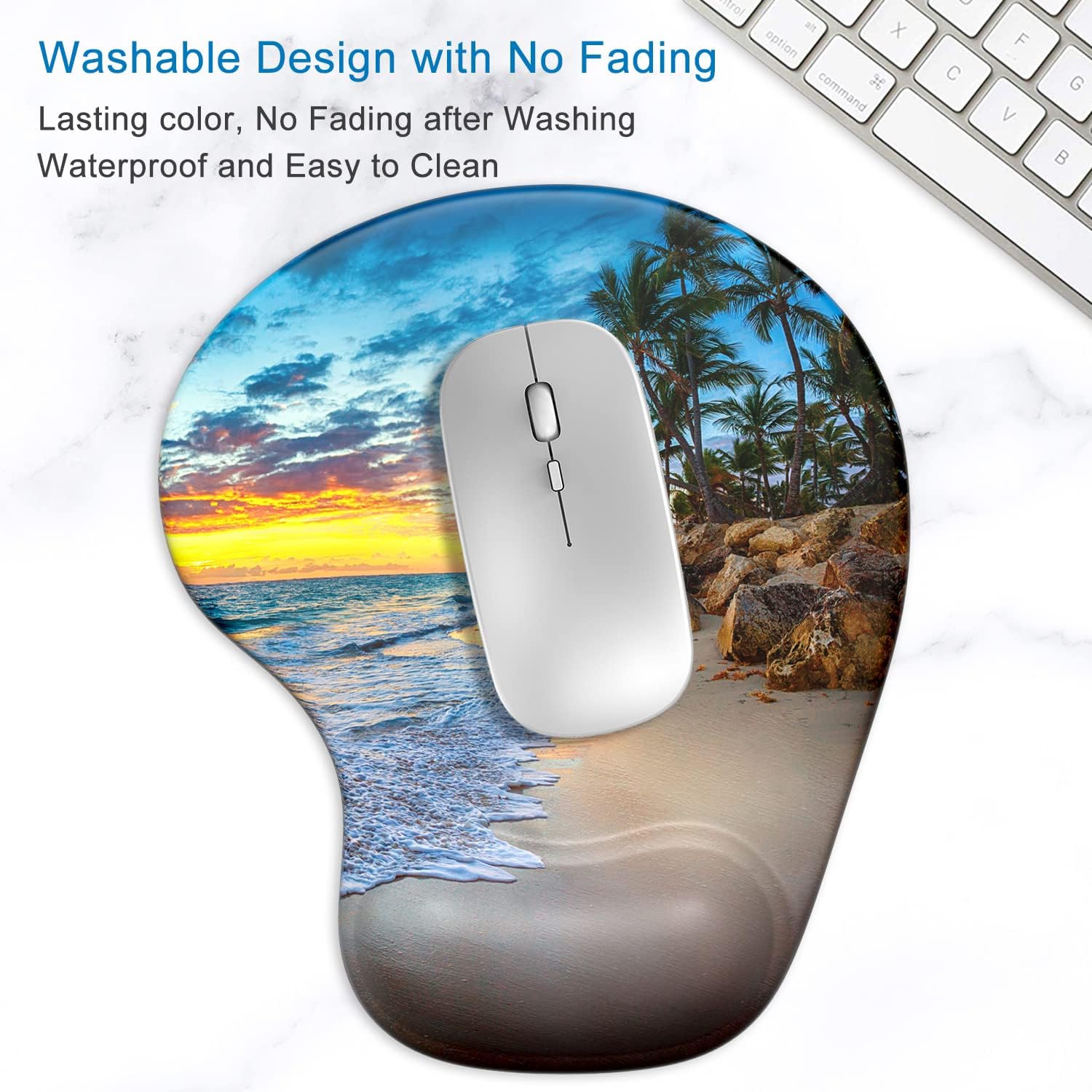 Ergonomic Mouse Pad with Gel Wrist Support Wrist Rest Smooth Surface Non-Slip PU Base Comfortable Office Supplies Pain Relief, Beach