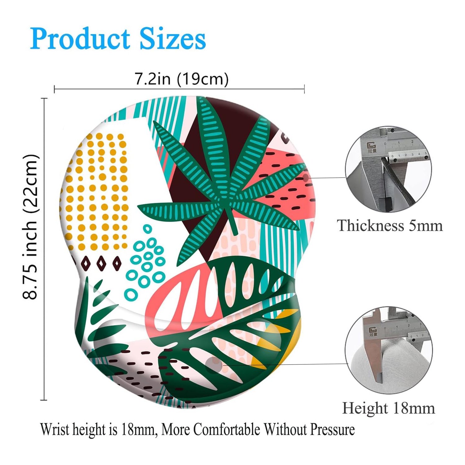 Mouse Pad Ergonomic Mouse Pad with Wrist Support, Pain Relief Comfort Wrist Rest Pad with Non-Slip PU Base for Gaming, Office,Coconut Leaves