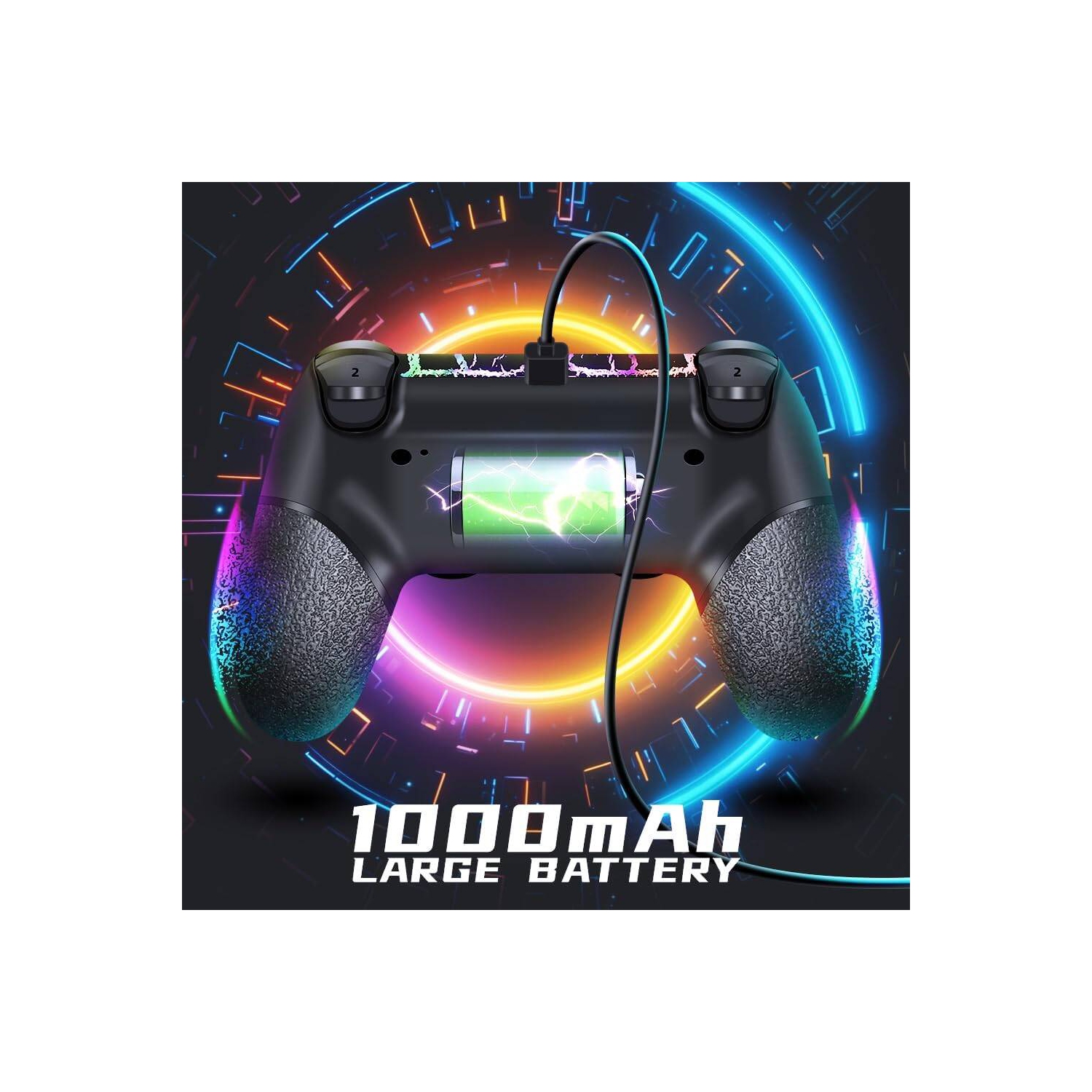 Manette sans fil lumineuse pour PS4, design personnalisé avec lumière RVB, batterie de 1000 mAh, prise audio 3,5 mm, compatible avec