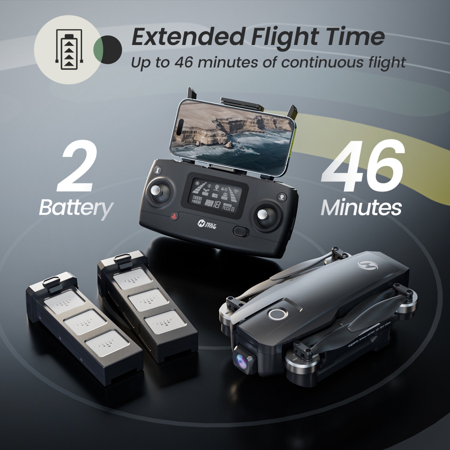 Holy Stone HS720E GPS Drone with 4K EIS UHD 130°FOV Camera for Adults Beginner, FPV Quadcopter with Brushless Motor, 2 Batteries 46 Min Flight Time,