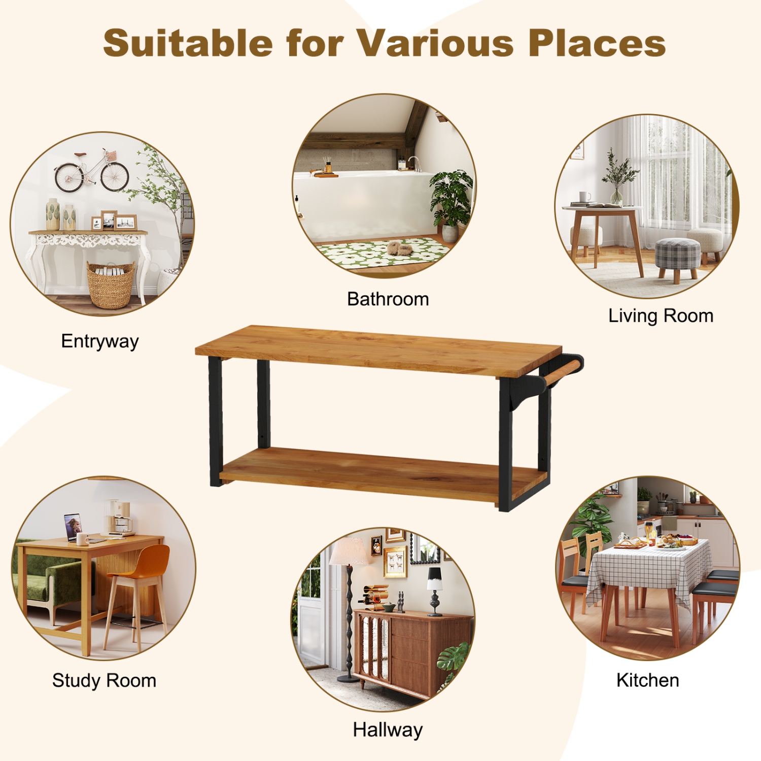 Gymax 40.5'' Long 2-Tier Storage Rack w/ Towel Bar Wall Mounted Floating Shelves