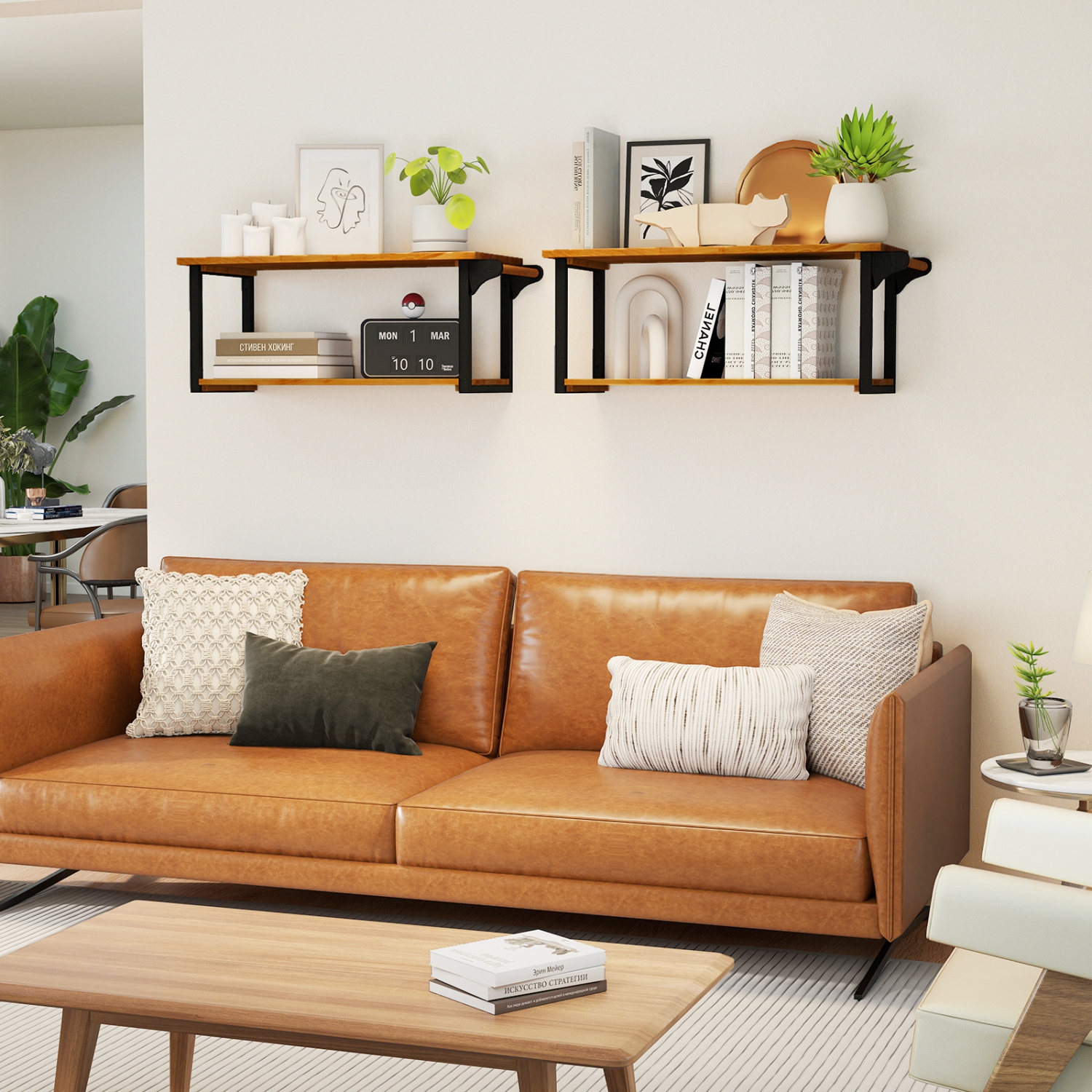 Gymax 40.5'' Long 2-Tier Storage Rack w/ Towel Bar Wall Mounted Floating Shelves