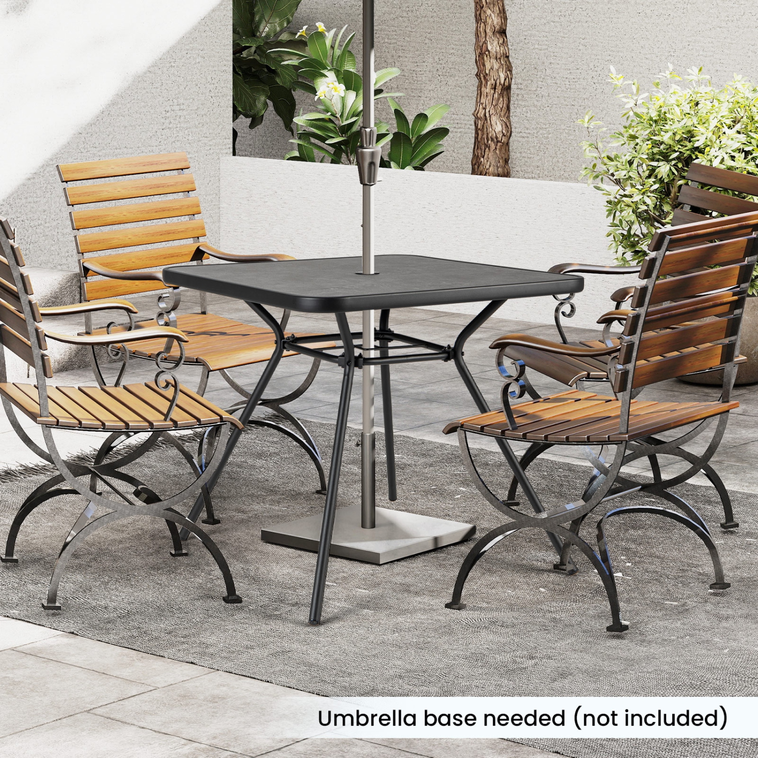Gymax 32'' Patio Dining Table w/ 1.6'' Umbrella Hole & Lid DPC Tabletop for Backyard