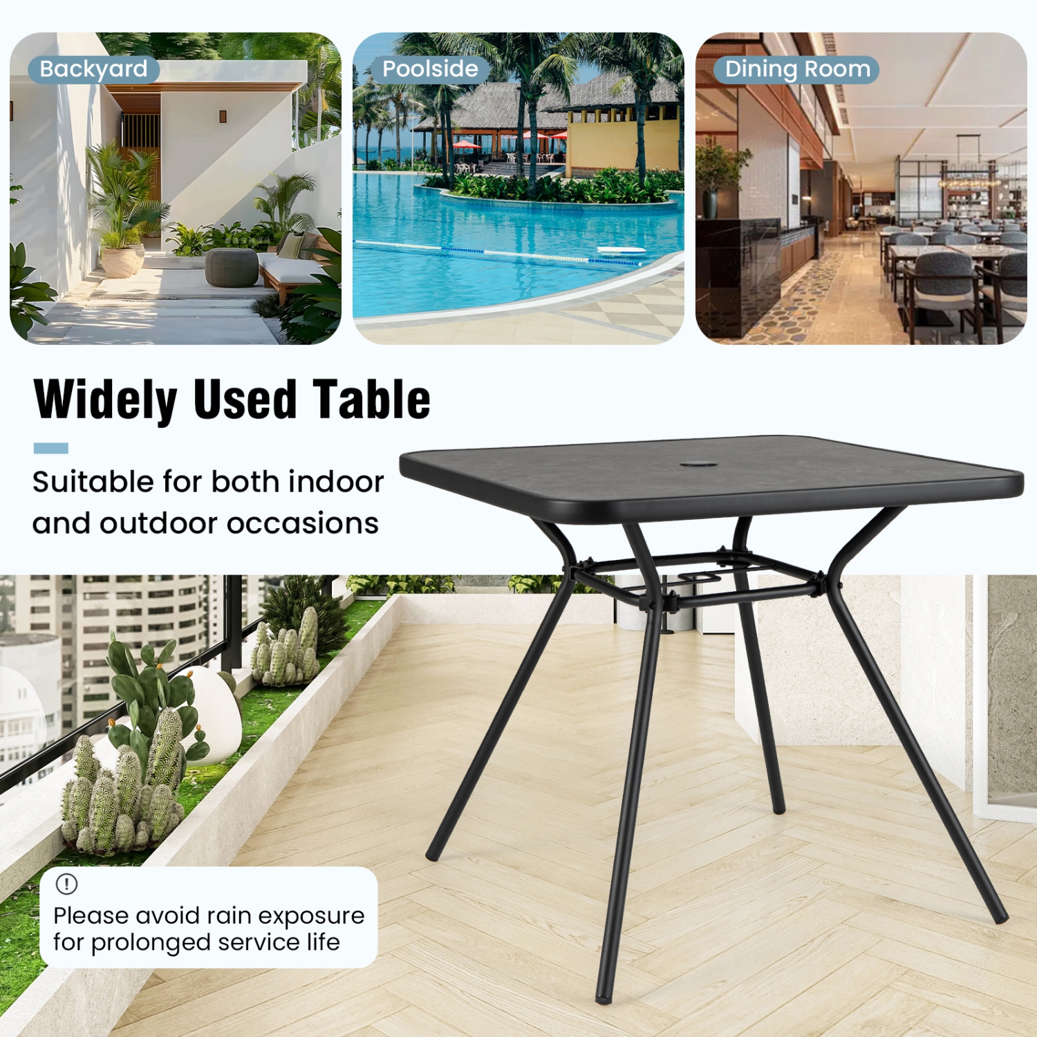 Gymax 32'' Patio Dining Table w/ 1.6'' Umbrella Hole & Lid DPC Tabletop for Backyard