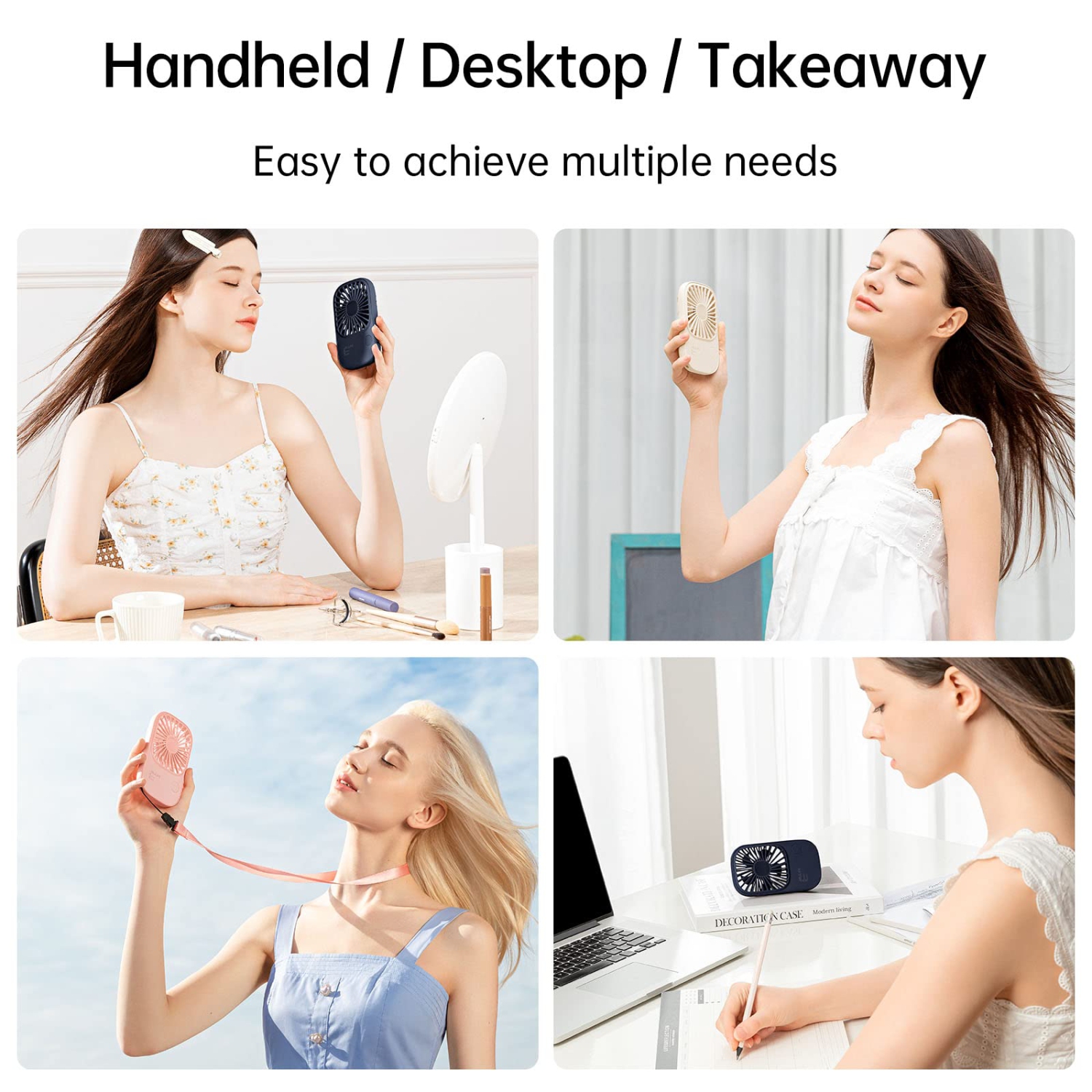 Mini Portable Fan, Small Mini Handheld Fan, USB Charging Eyelash Fan Hanging Neck Fan, 3 Speeds Suitable for Office, Outdoor, Travel