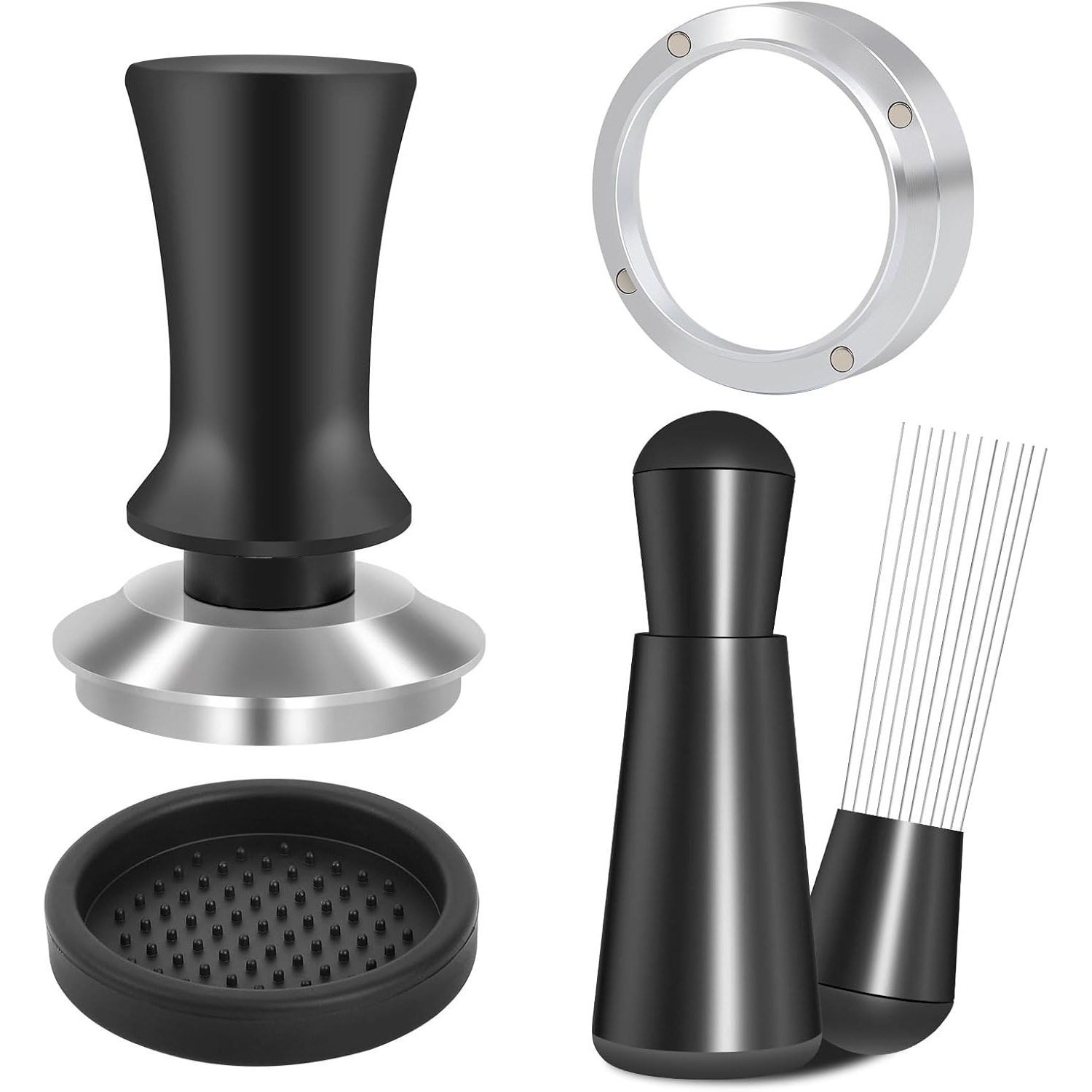 Ensemble d'accessoires pour espresso de 51&nbsp;mm, pilon calibré à ressort, outil WDT et entonnoir de dosage pour machines à espresso