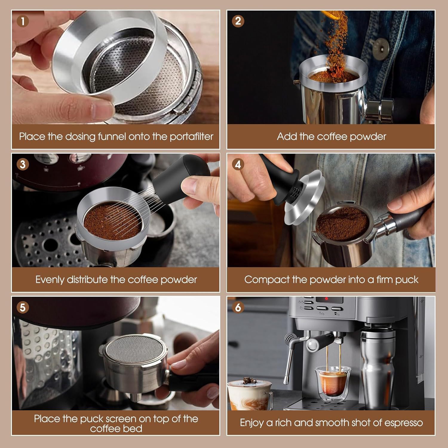 Ensemble d'accessoires pour espresso de 51 mm, pilon calibré à ressort, outil WDT et entonnoir de dosage pour machines à espresso