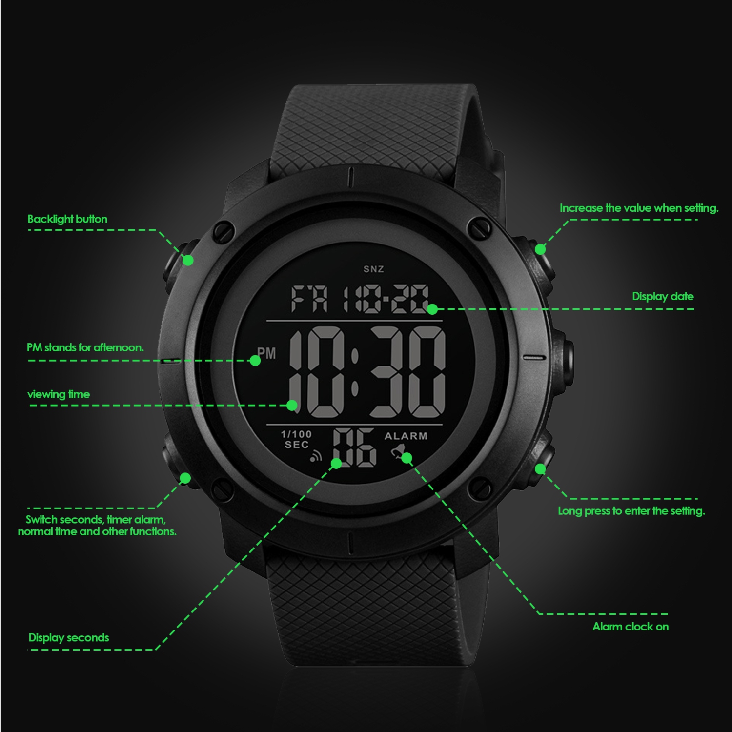 Men's Digital Sports Watch, Waterproof Backlight Electronic Watch