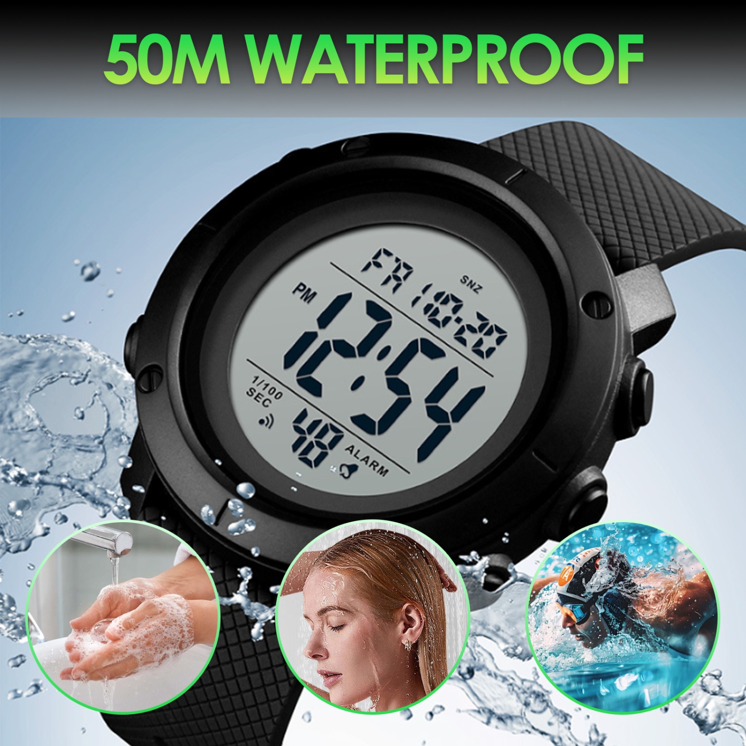 Men's Digital Sports Watch, Waterproof Backlight Electronic Watch
