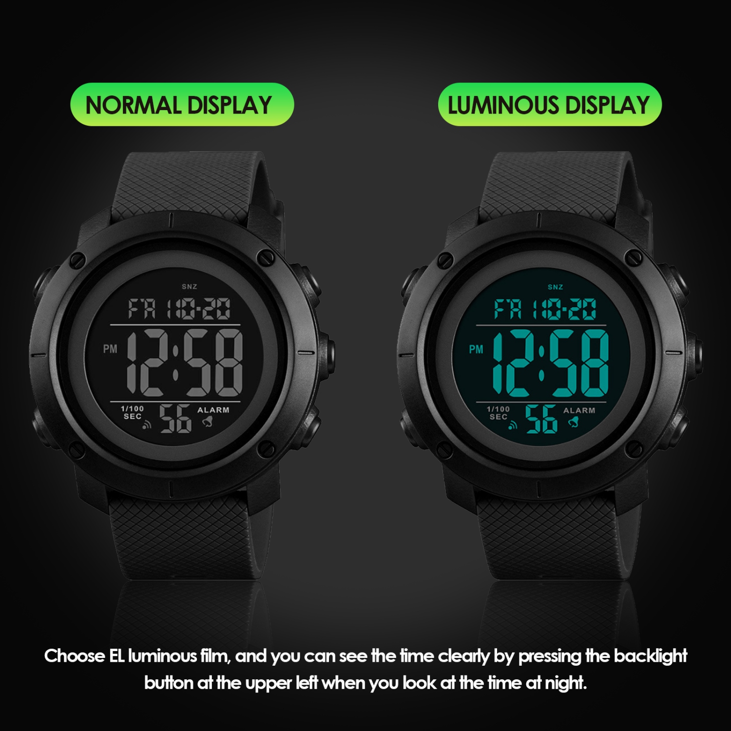 Men's Digital Sports Watch, Waterproof Backlight Electronic Watch