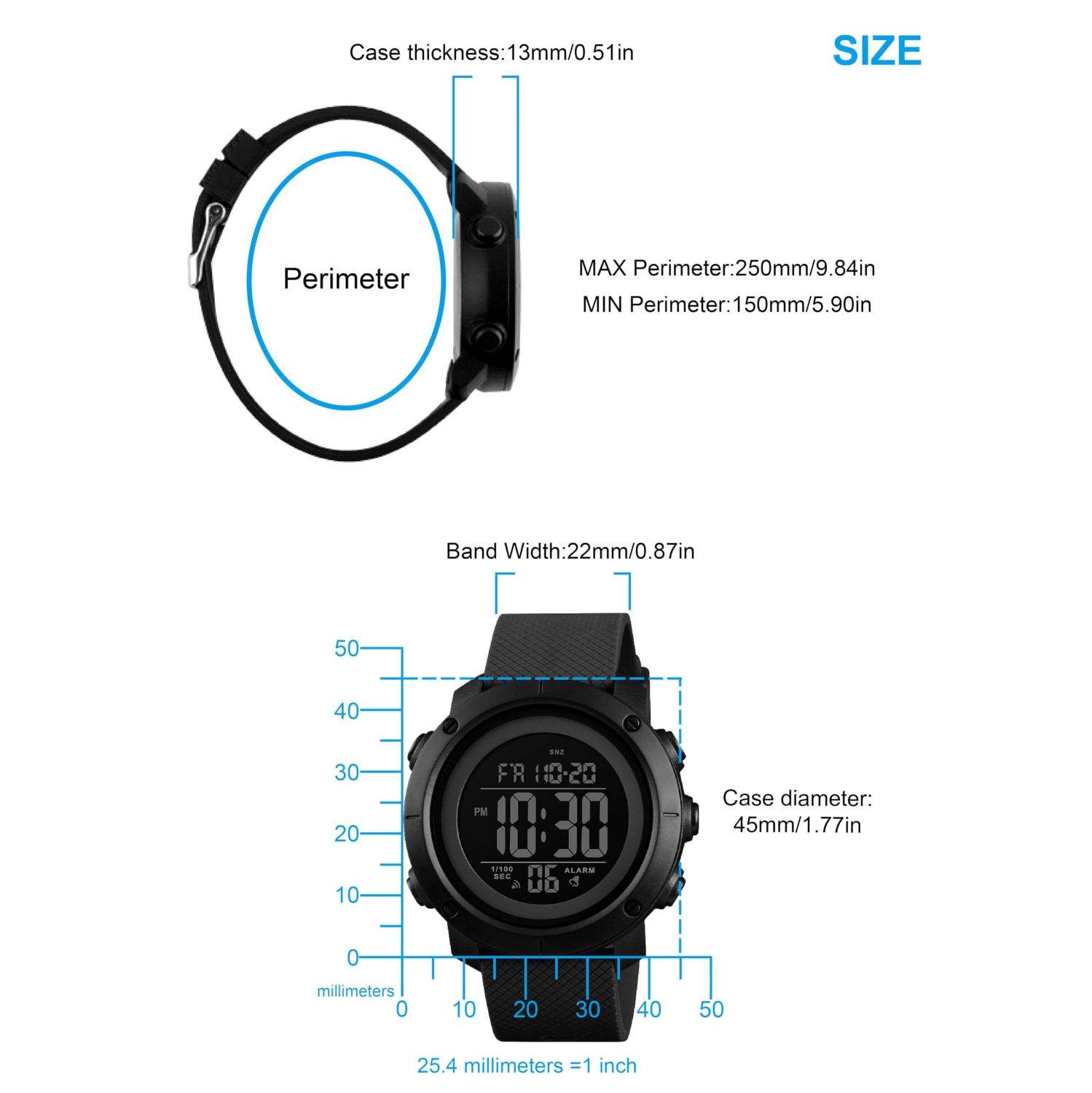 Men's Digital Sports Watch, Waterproof Backlight Electronic Watch