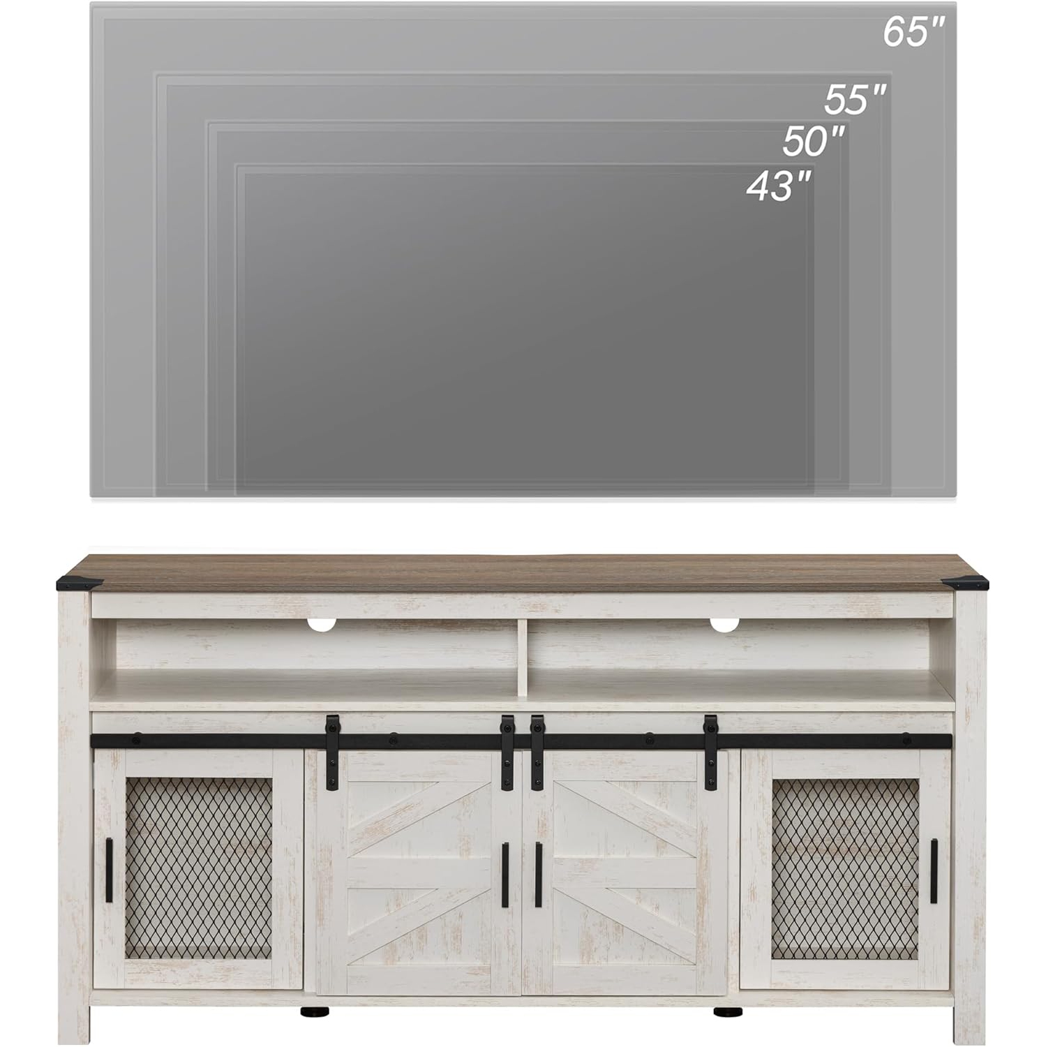 WAMPAT Farmhouse TV Stand for 65+ Inch TV,Wood Entertainment Centre with Sliding Barn Door,Rustic Media Console for Living Room, Bedroom,Rustic Oak