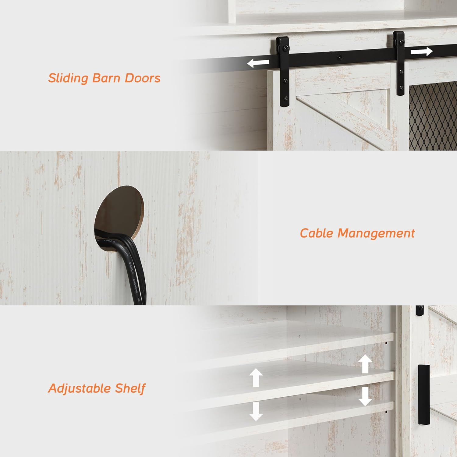 WAMPAT Farmhouse TV Stand for 65+ Inch TV,Wood Entertainment Centre with Sliding Barn Door,Rustic Media Console for Living Room, Bedroom,Rustic Oak