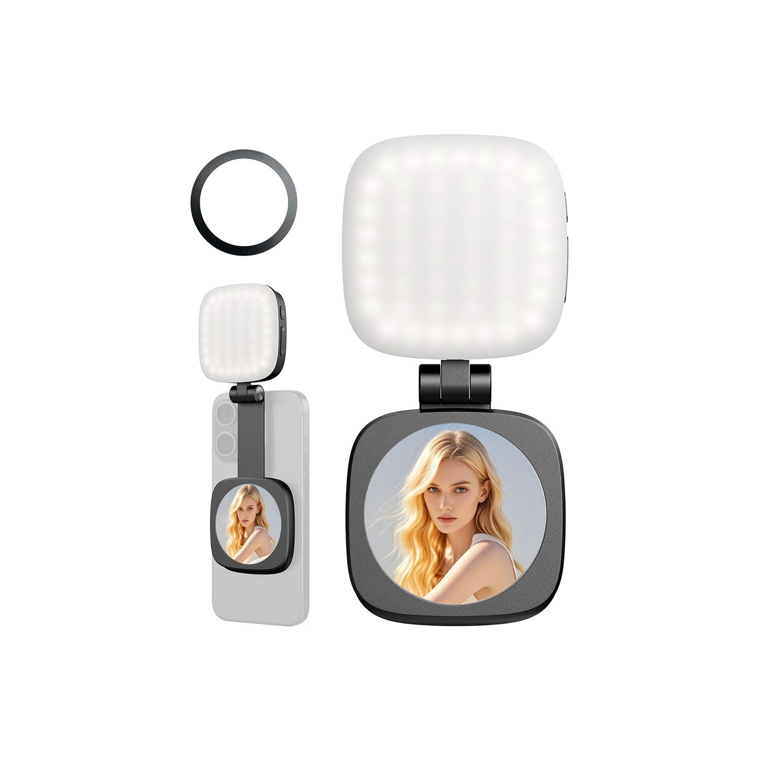 Magnetic Selfie Light Compatible with MagSafe iPhone,Phone Light with Mirror for iPhone,Folding LED Phone Fill Ring Lighting for Selfie Record Video