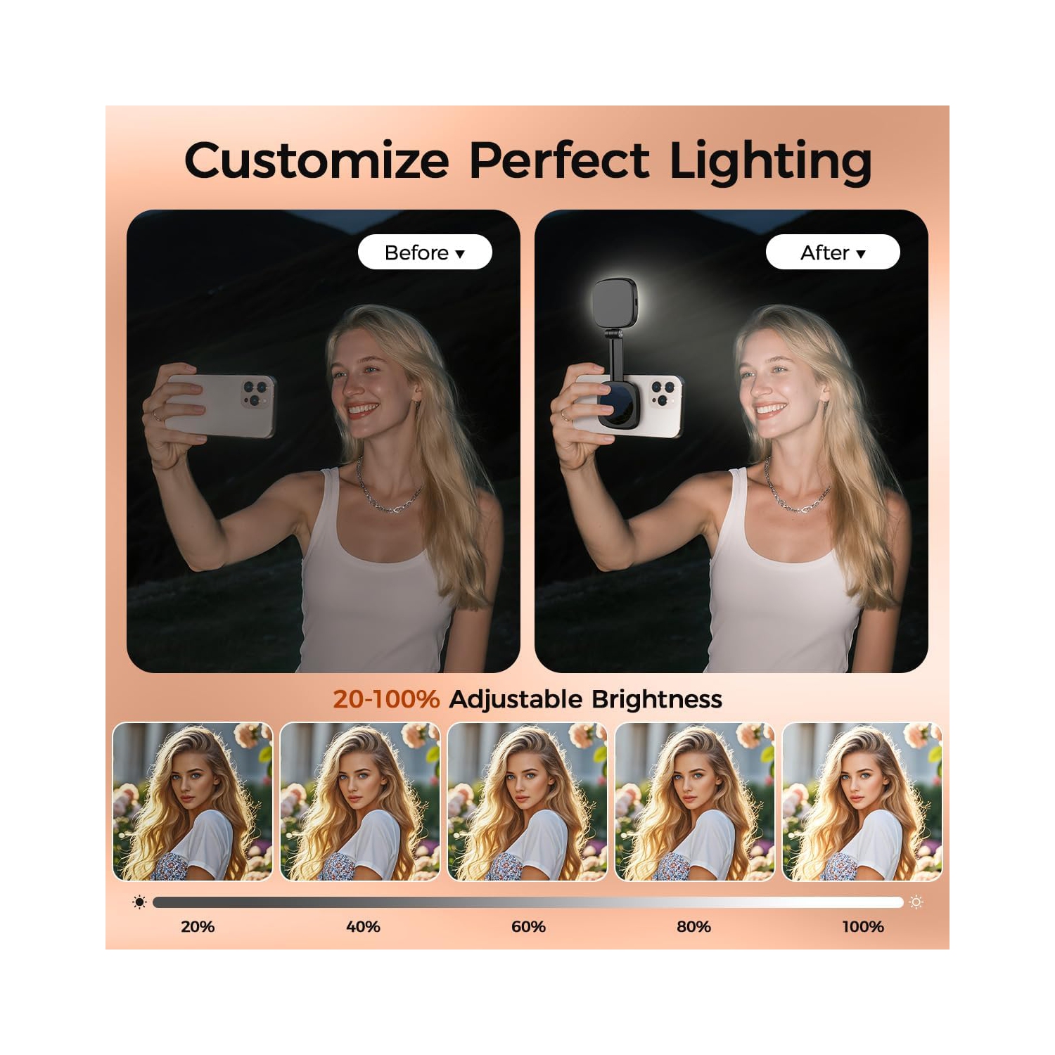 Magnetic Selfie Light Compatible with MagSafe iPhone,Phone Light with Mirror for iPhone,Folding LED Phone Fill Ring Lighting for Selfie Record Video