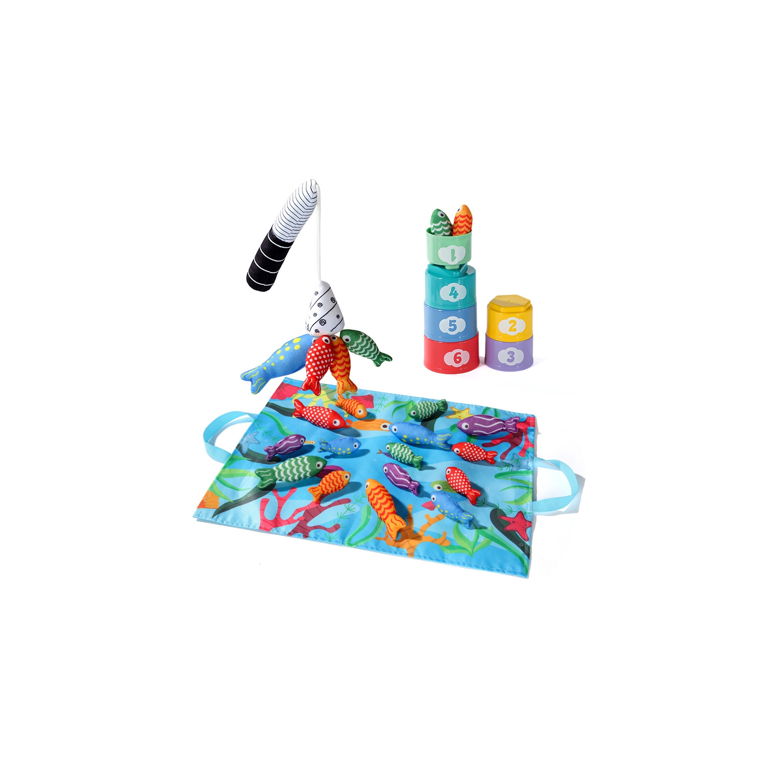 Toddler Toys for Montessori Toys for 1-3Year Old, 26PCS Cloth Fishing Game with Stacking Cups for Hand-Brain Coordination Sensory Toys