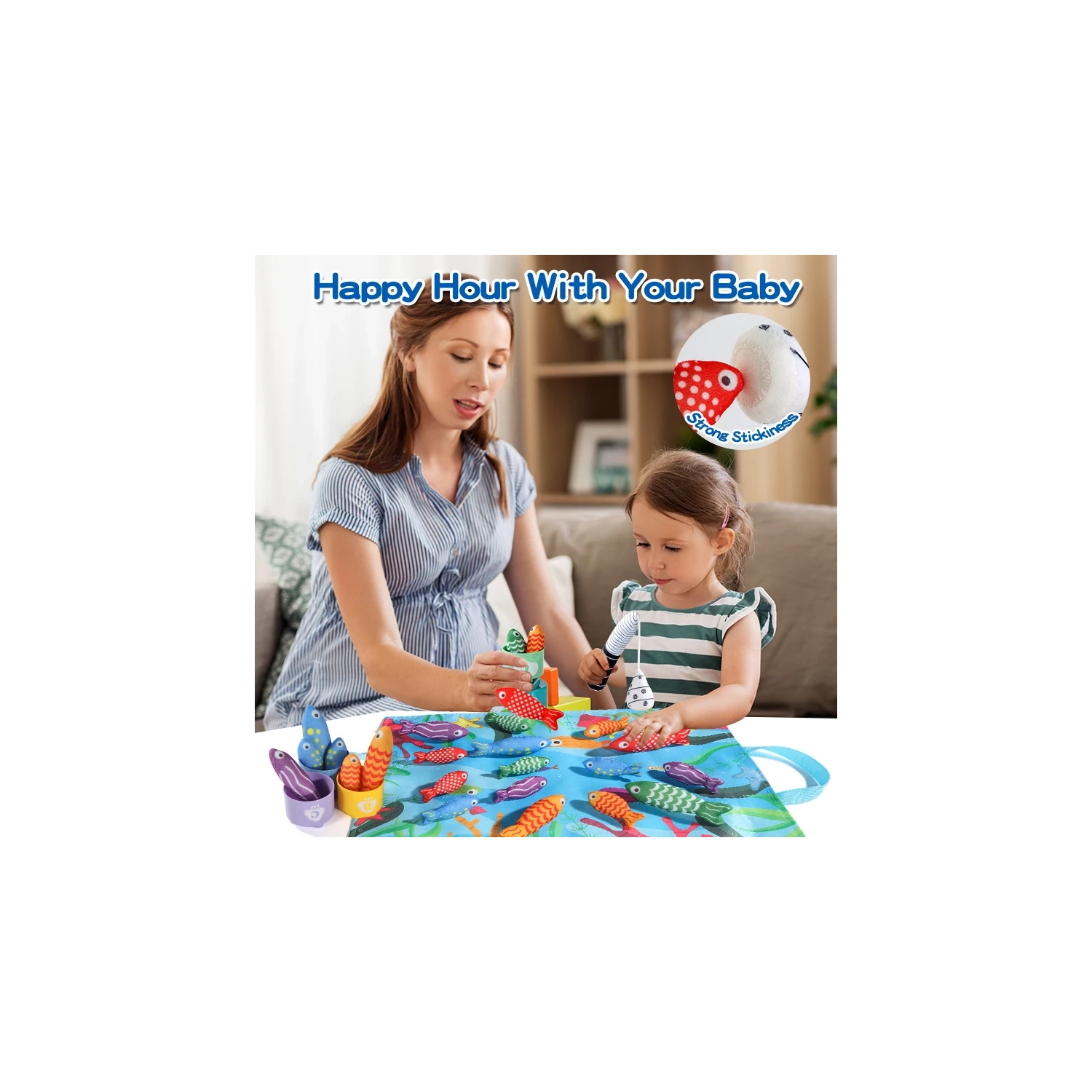 Toddler Toys for Montessori Toys for 1-3Year Old, 26PCS Cloth Fishing Game with Stacking Cups for Hand-Brain Coordination Sensory Toys