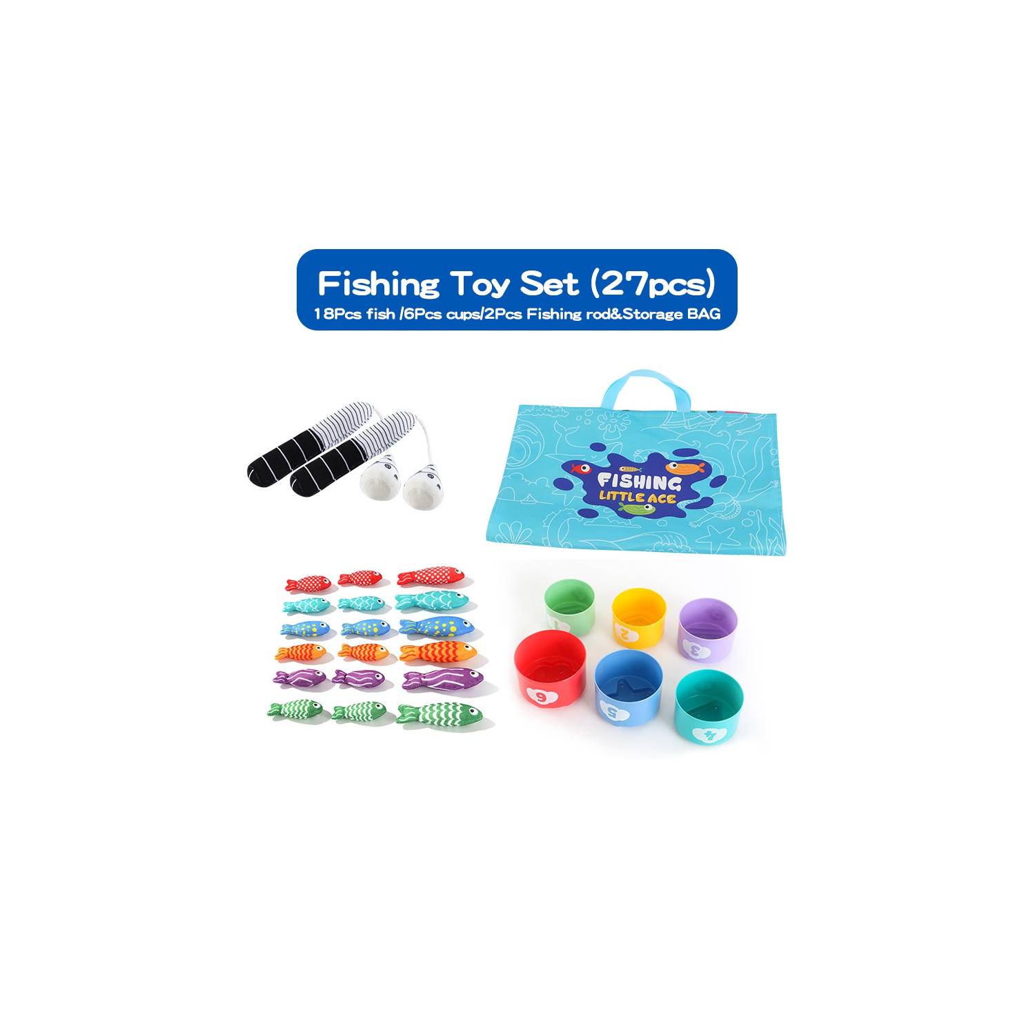 Toddler Toys for Montessori Toys for 1-3Year Old, 26PCS Cloth Fishing Game with Stacking Cups for Hand-Brain Coordination Sensory Toys