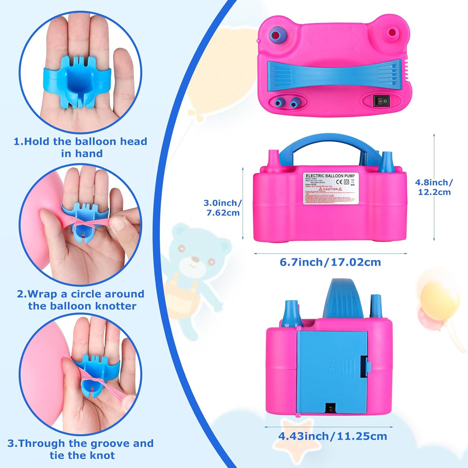 Pompe à ballon électrique portative à deux buses 600&nbsp;W Pompe à ballon électrique pour décoration de fête d'enfants