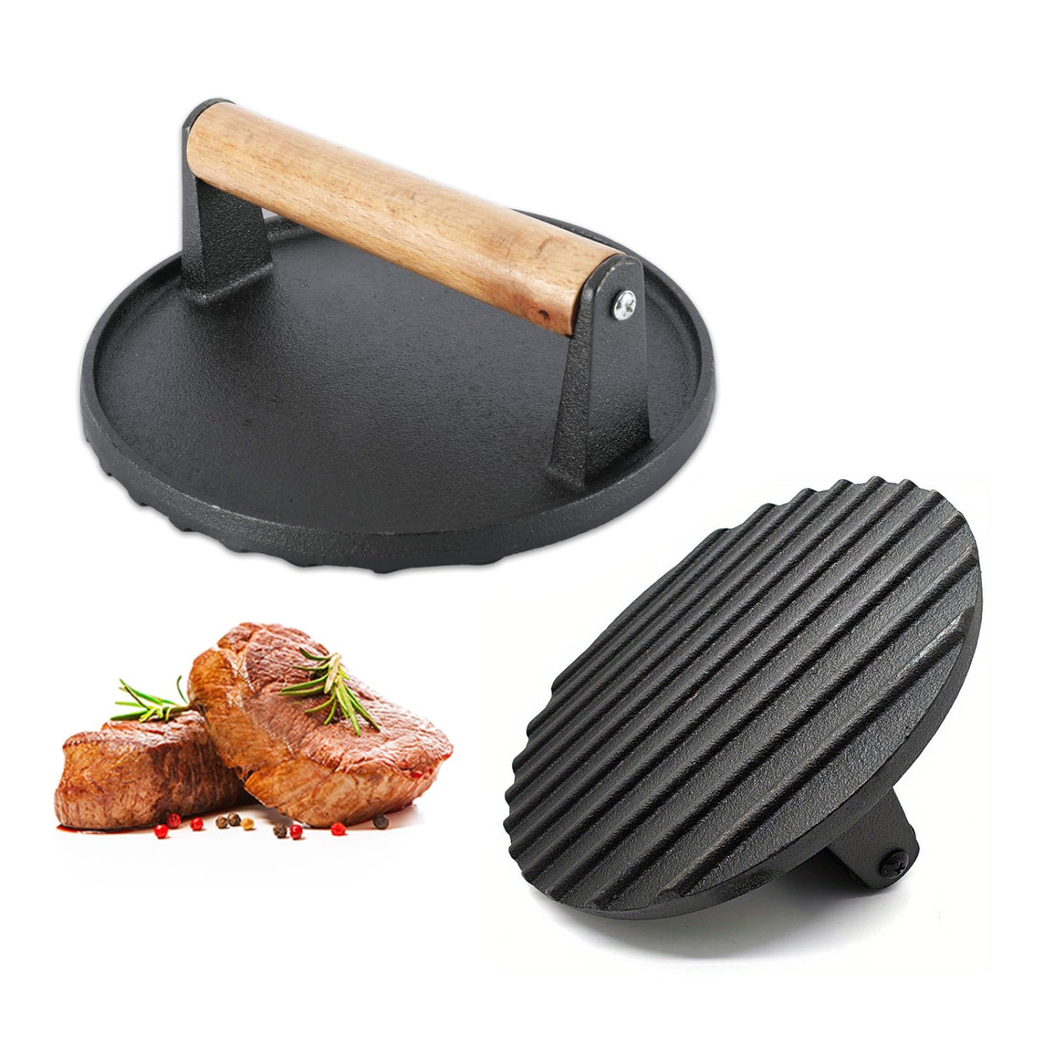 Presse à hamburger, presse à hamburger en fonte robuste avec poignée en bois résistante à la chaleur Hamburger Patty Maker Presse à viande ronde pour