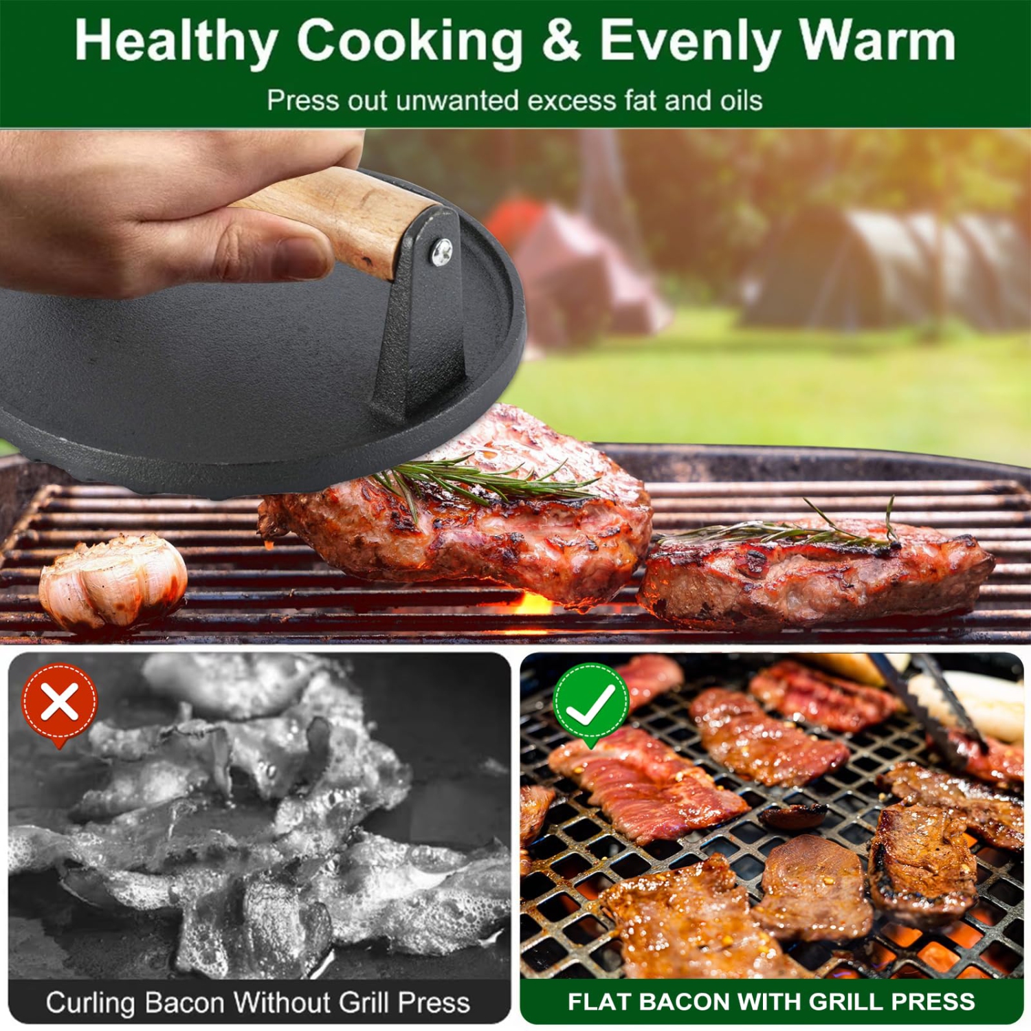 Presse à hamburger, presse à hamburger en fonte robuste avec poignée en bois résistante à la chaleur Hamburger Patty Maker Presse à viande ronde pour