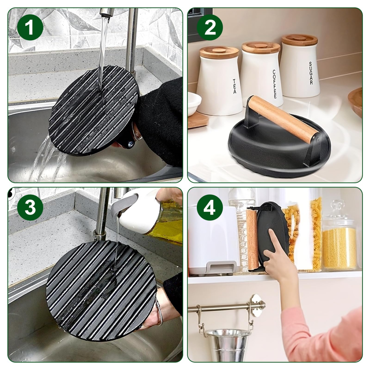 Presse à hamburger, presse à hamburger en fonte robuste avec poignée en bois résistante à la chaleur Hamburger Patty Maker Presse à viande ronde pour