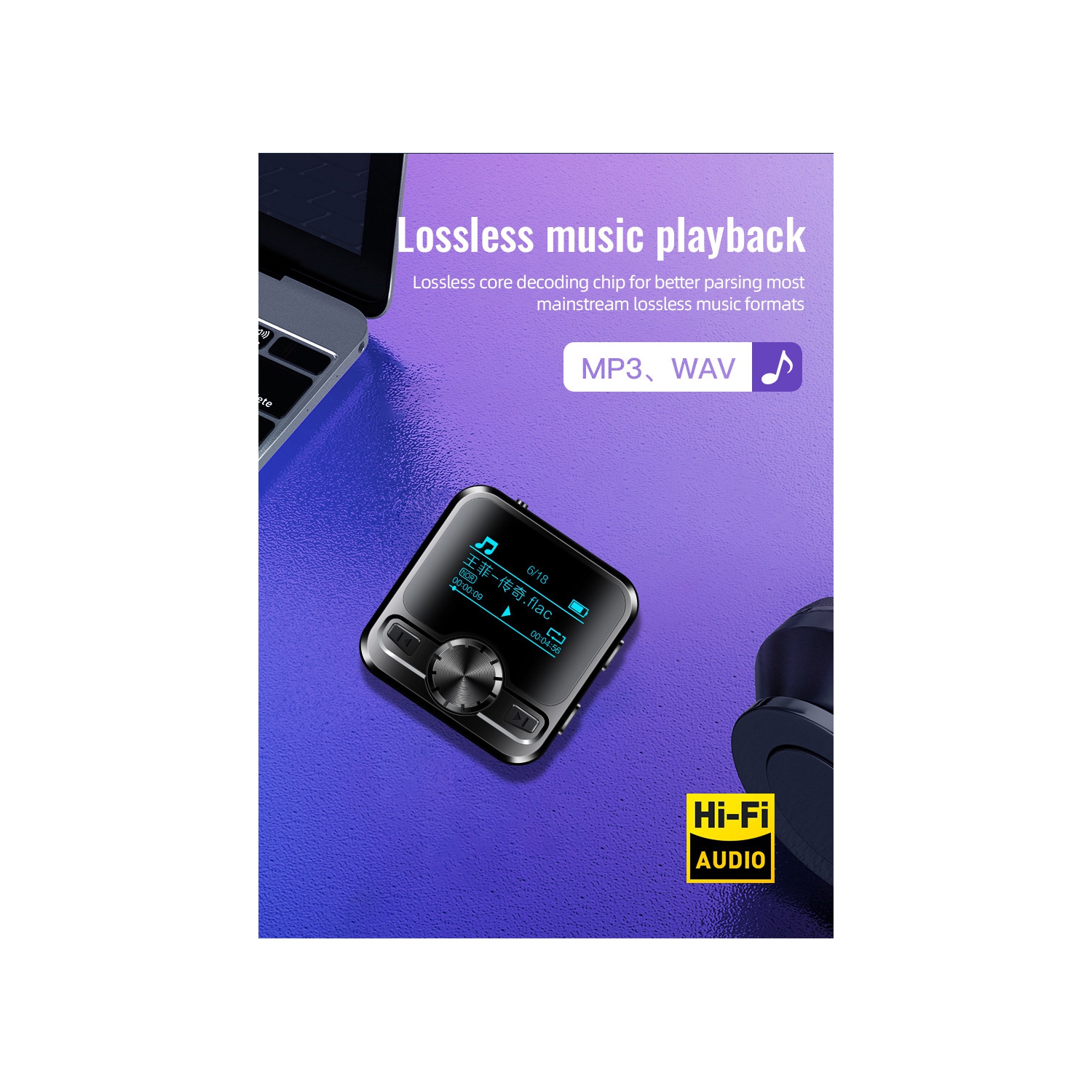 Lecteur MP3/MP4 Bluetooth – Écran couleur de 1,2 po, enregistreur vocal, longue autonomie, lecteur de musique, radio FM, Prise en charge audio