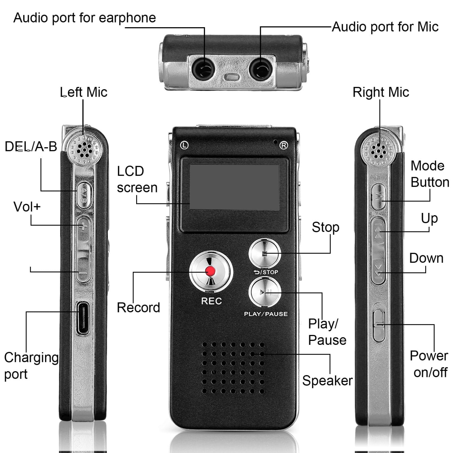 Enregistreur numérique portatif activé par la voix : lecteur MP3, lecteur audio numérique, chargeur USB, longue autonomie, léger et portatif