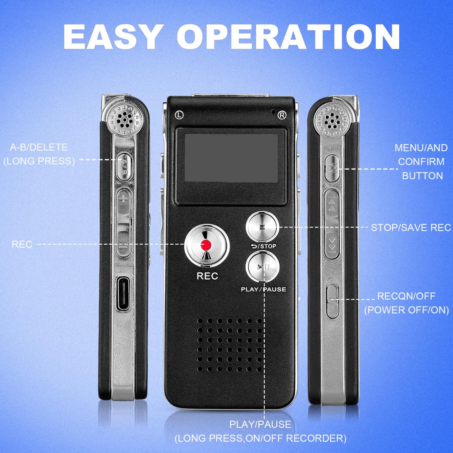 Enregistreur numérique portatif activé par la voix : lecteur MP3, lecteur audio numérique, chargeur USB, longue autonomie, léger et portatif