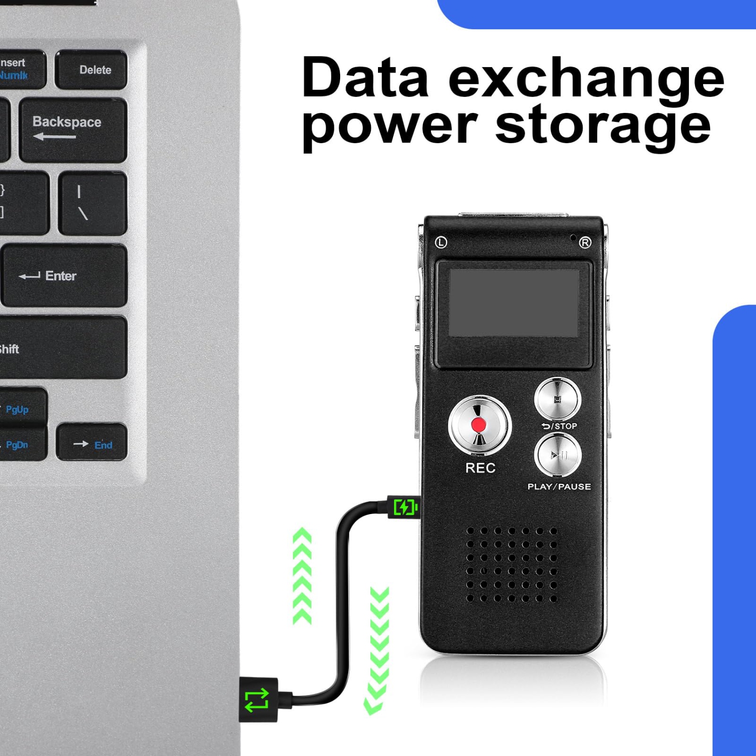 Enregistreur numérique portatif activé par la voix : lecteur MP3, lecteur audio numérique, chargeur USB, longue autonomie, léger et portatif