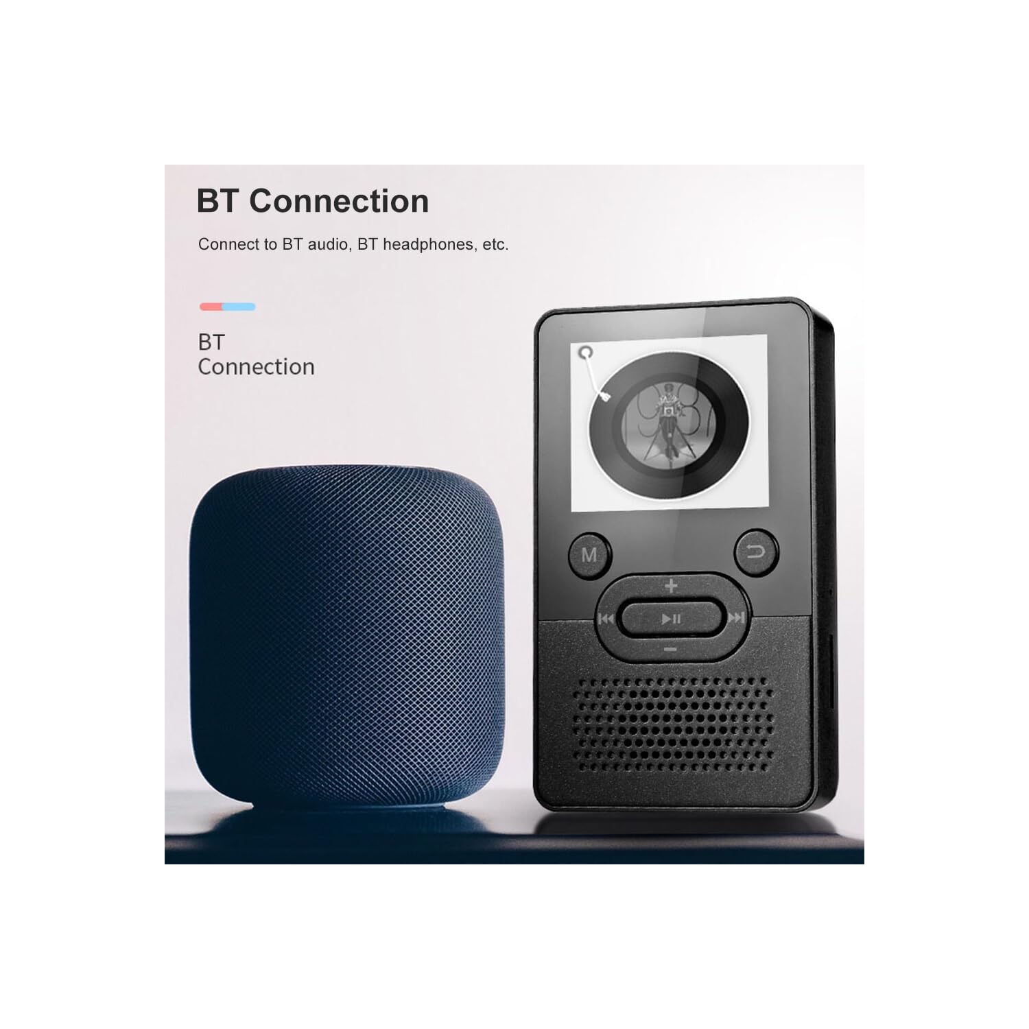 Lecteur MP3/MP4 Bluetooth noir, écran de 1,8&nbsp;po, batterie 250&nbsp;mAh, batterie longue durée, léger et portatif - prend en charge plusieurs