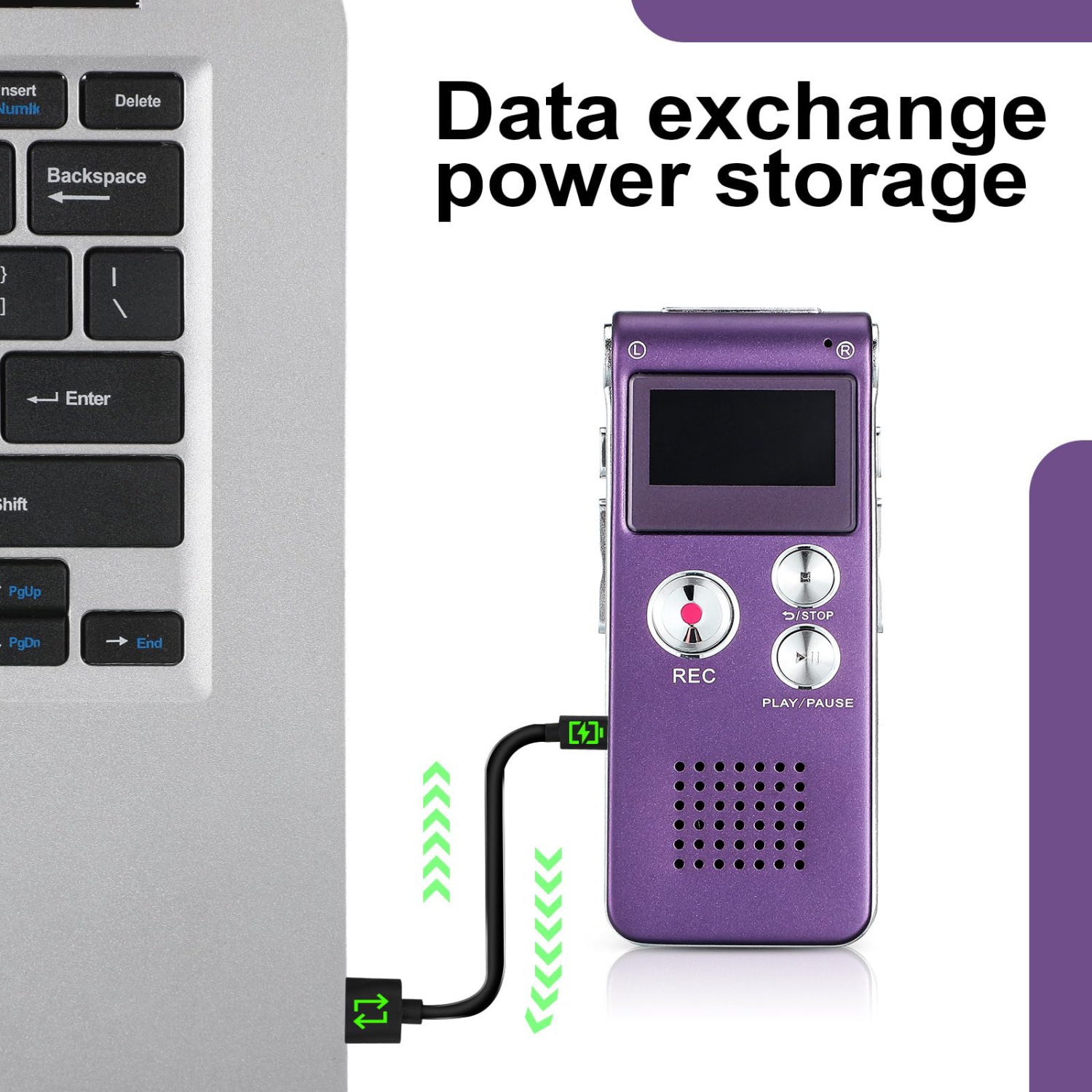 Enregistreur numérique portatif activé par la voix : lecteur MP3, lecteur audio numérique, chargement USB, longue autonomie, léger et portatif,