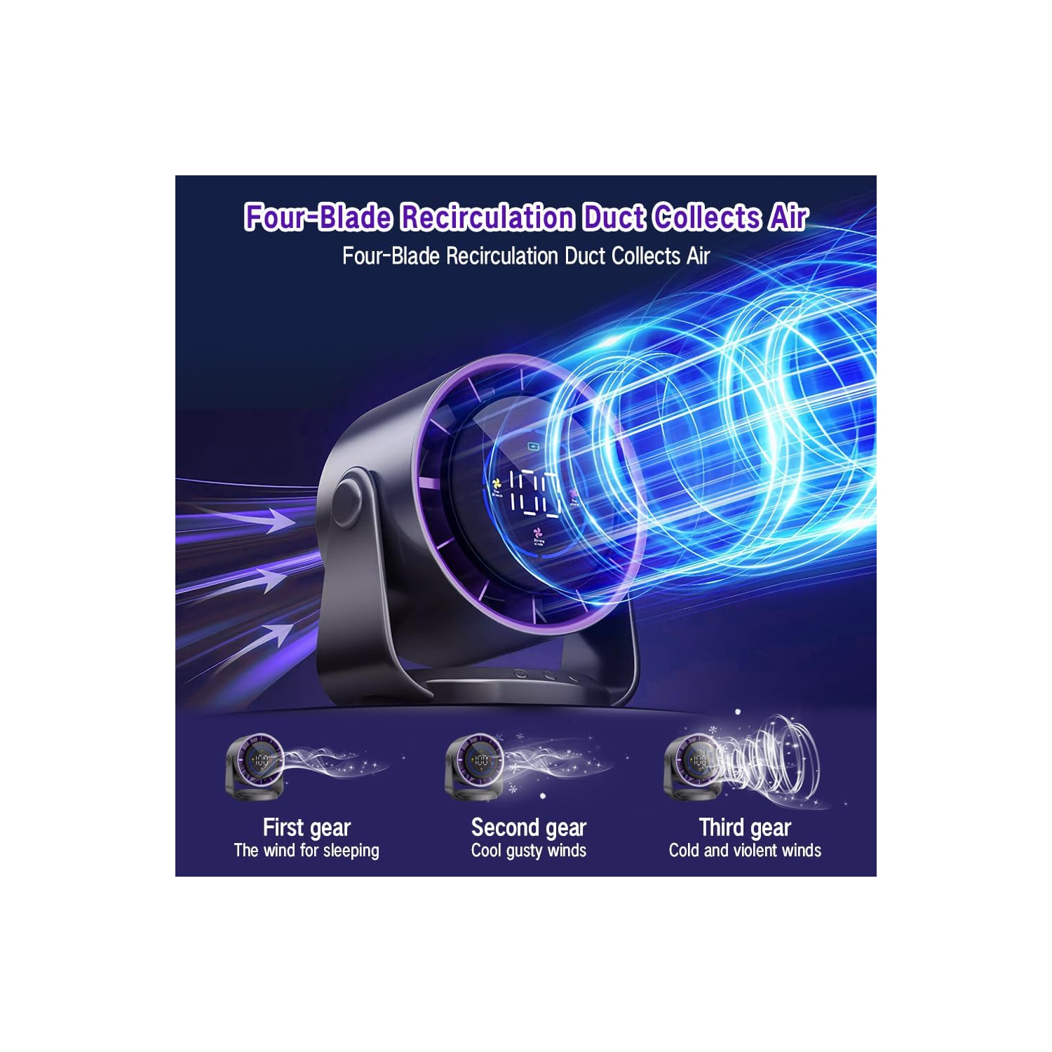 4000mAh Rechargeable Silent Turbine Desk Fan, 1-100 Speed Adjustment, LED Display, USB Charging, Digital Display for Home Office Wall Mount - Compact