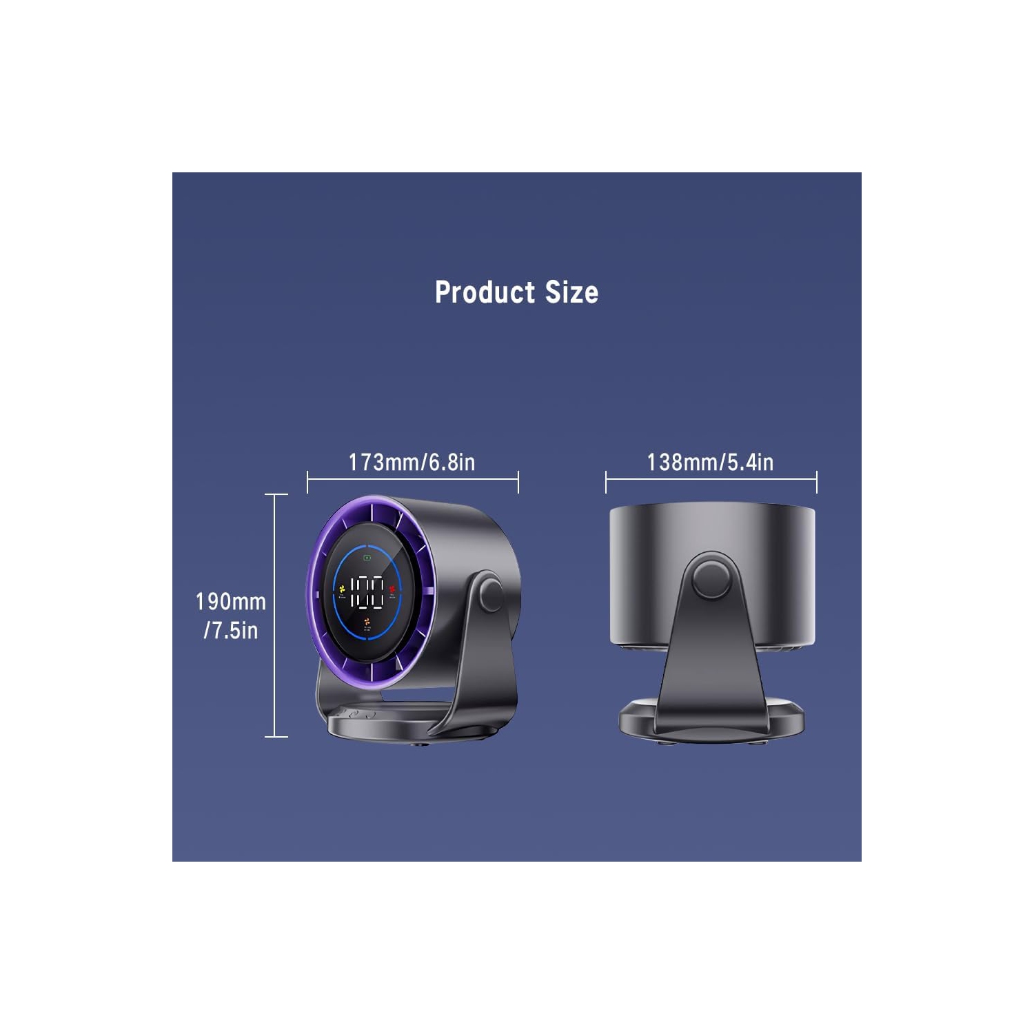 4000mAh Rechargeable Silent Turbine Desk Fan, 1-100 Speed Adjustment, LED Display, USB Charging, Digital Display for Home Office Wall Mount - Compact