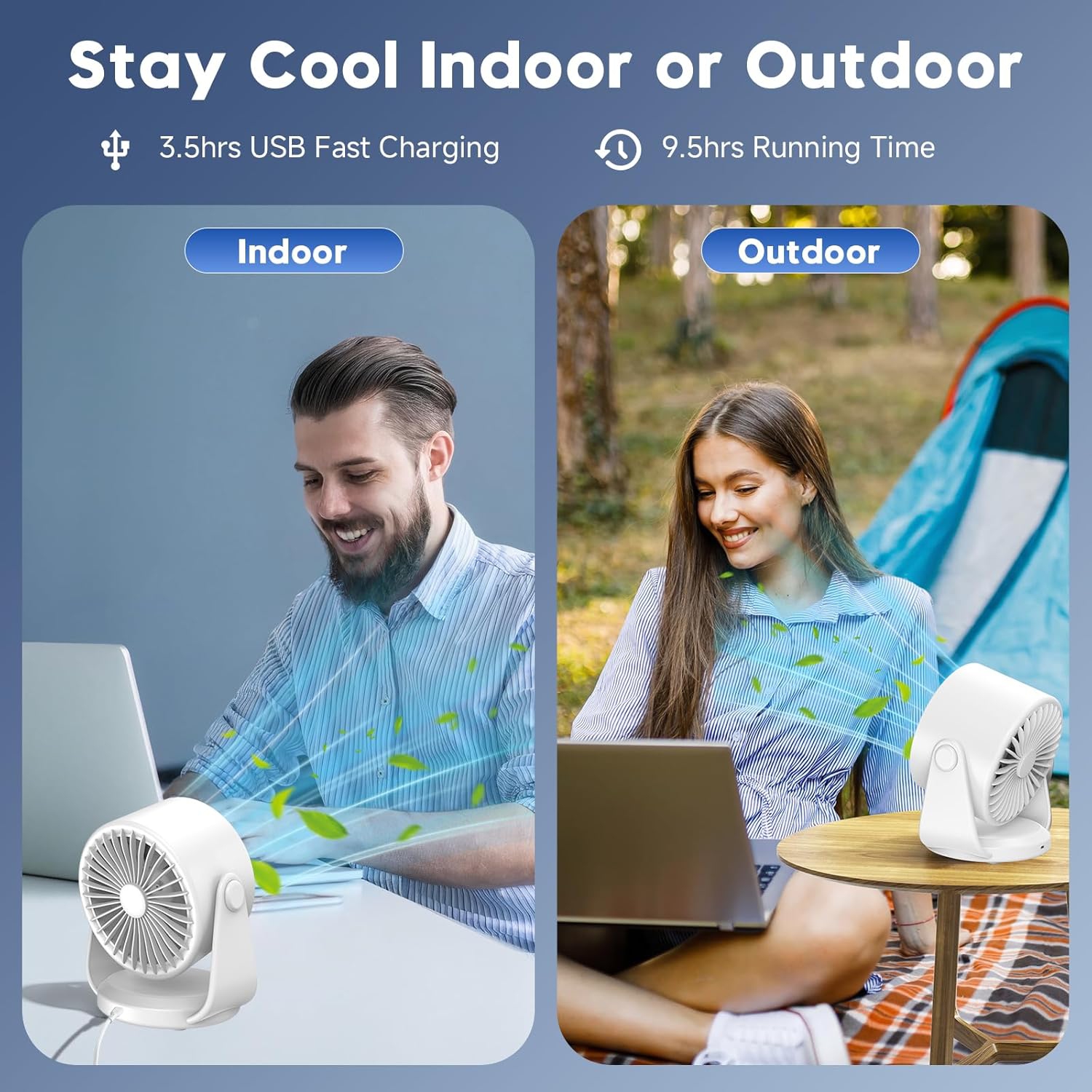 4000mAh Rechargeable Silent Turbine Desk Fan, 1-100 Speed Adjustment, LED Display, USB Charging, Digital Display for Home Office Wall Mount - Compact