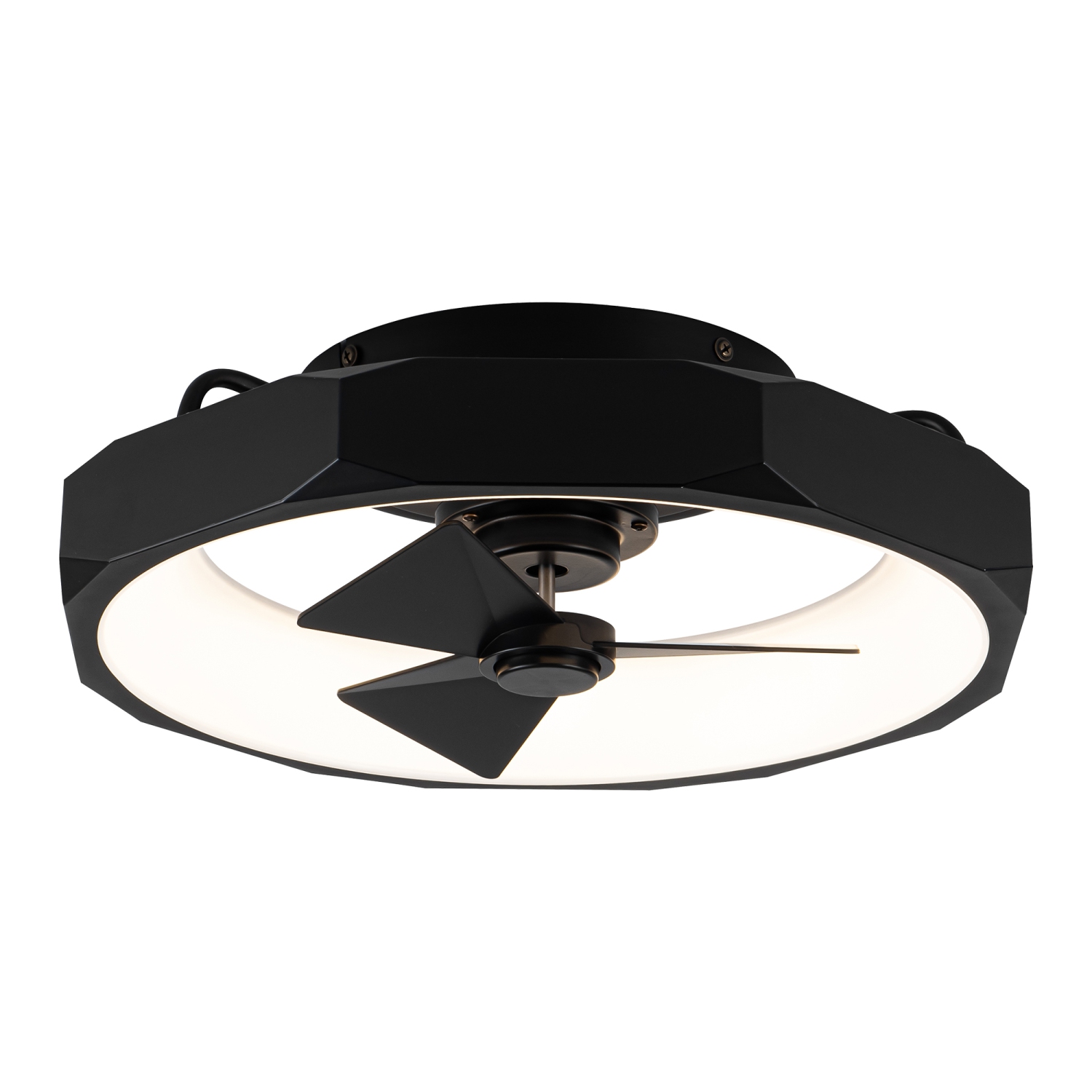 Parrot Uncle 19" Black Modern Low Profile Semi-Flush Mount Ceiling Fan with Light and Remote Control
