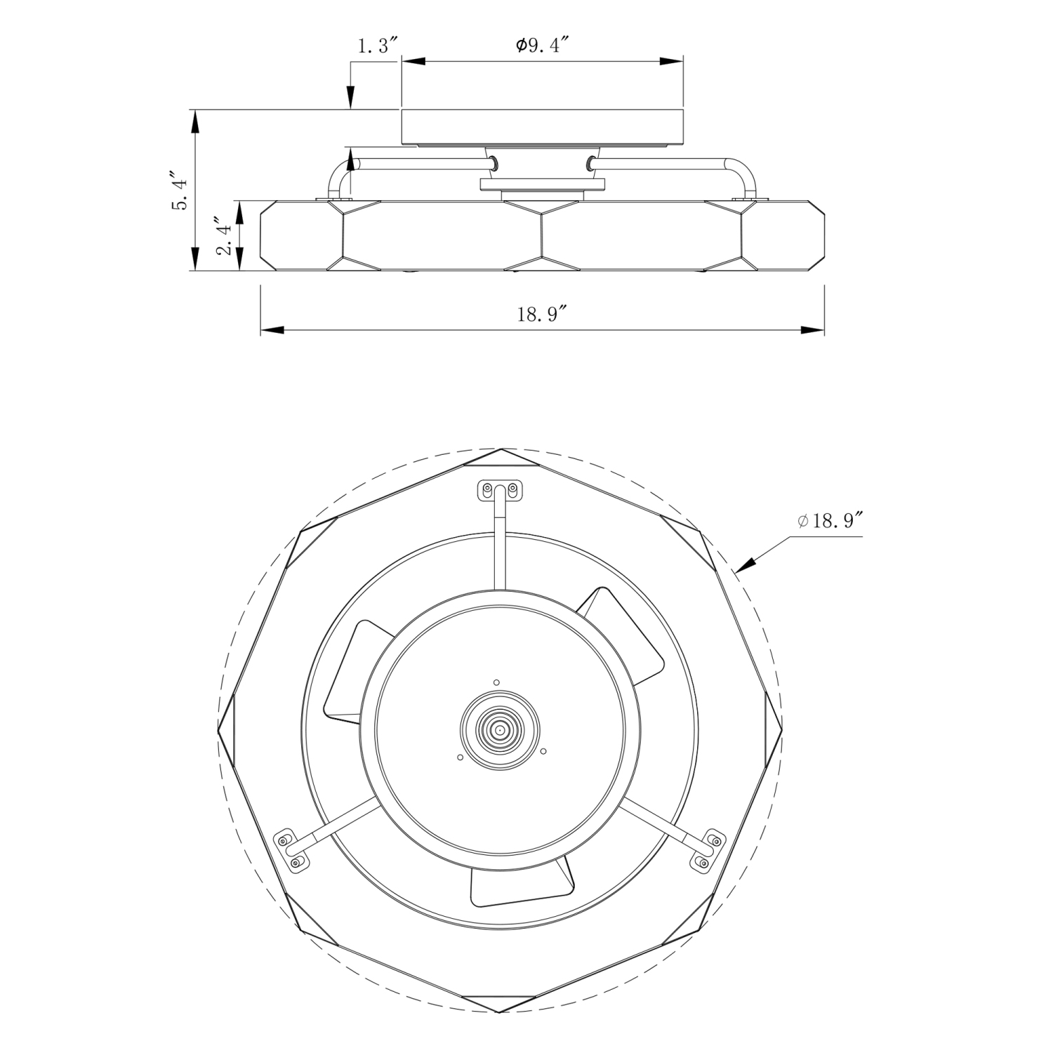 Parrot Uncle 19" Black Modern Low Profile Semi-Flush Mount Ceiling Fan with Light and Remote Control