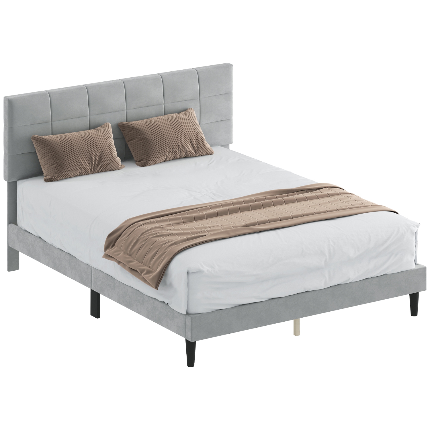HOMCOM Queen Bed Frame with Headboard, 1100 lbs Upholstered Platform Bed Frame with Under Bed Storage, Wooden Slat Support, No Box Spring Needed,