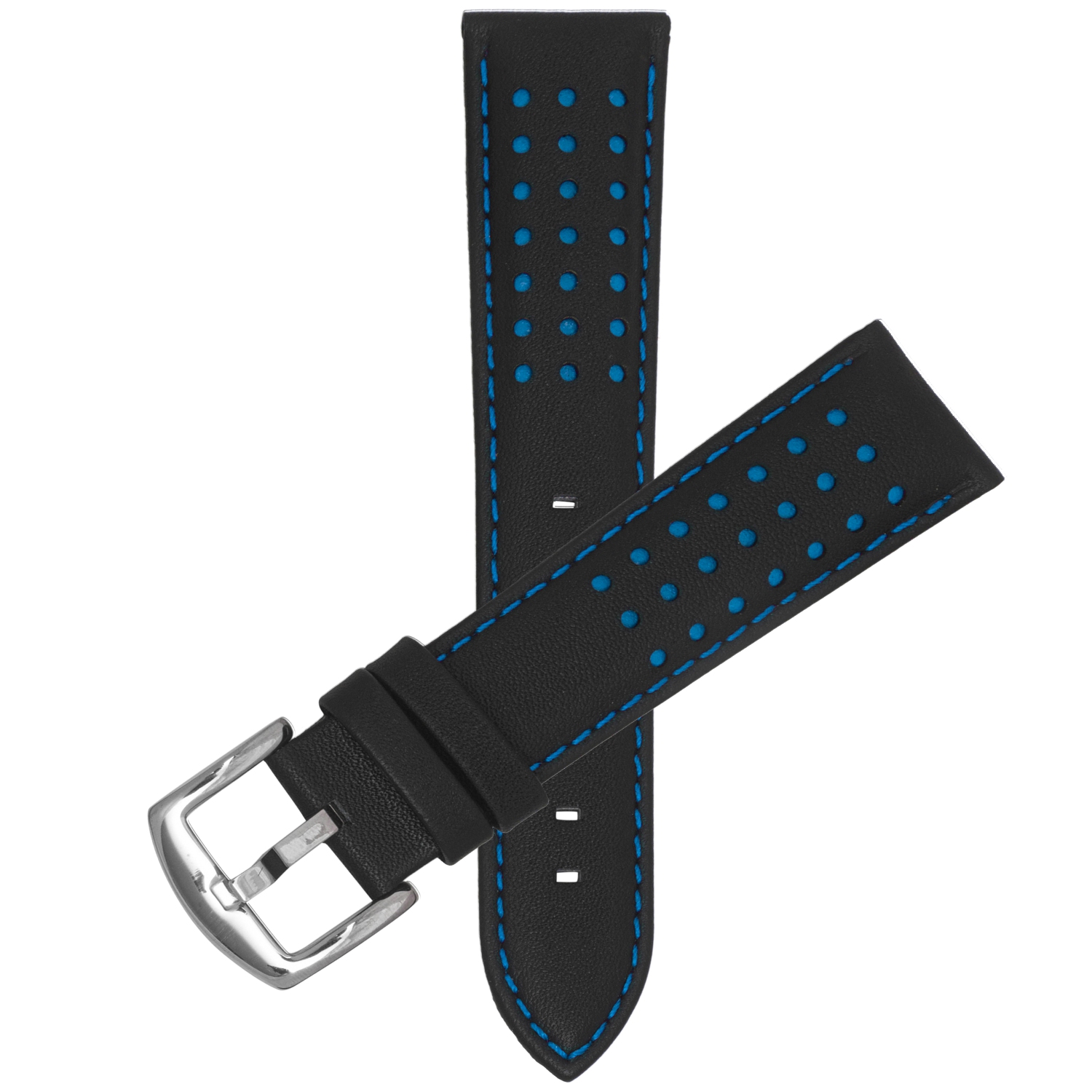 Bandini 22mm Mens Leather Racing Watch Band Rally Strap for Samsung Galaxy Watch3, Gear 2, S3, Fits Garmin Vivoactive 4, Venu 2, 3 - Black / Blue