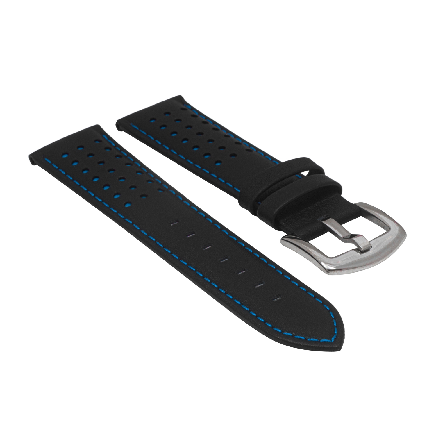 Bandini 22mm Mens Leather Racing Watch Band Rally Strap for Samsung Galaxy Watch3, Gear 2, S3, Fits Garmin Vivoactive 4, Venu 2, 3 - Black / Blue