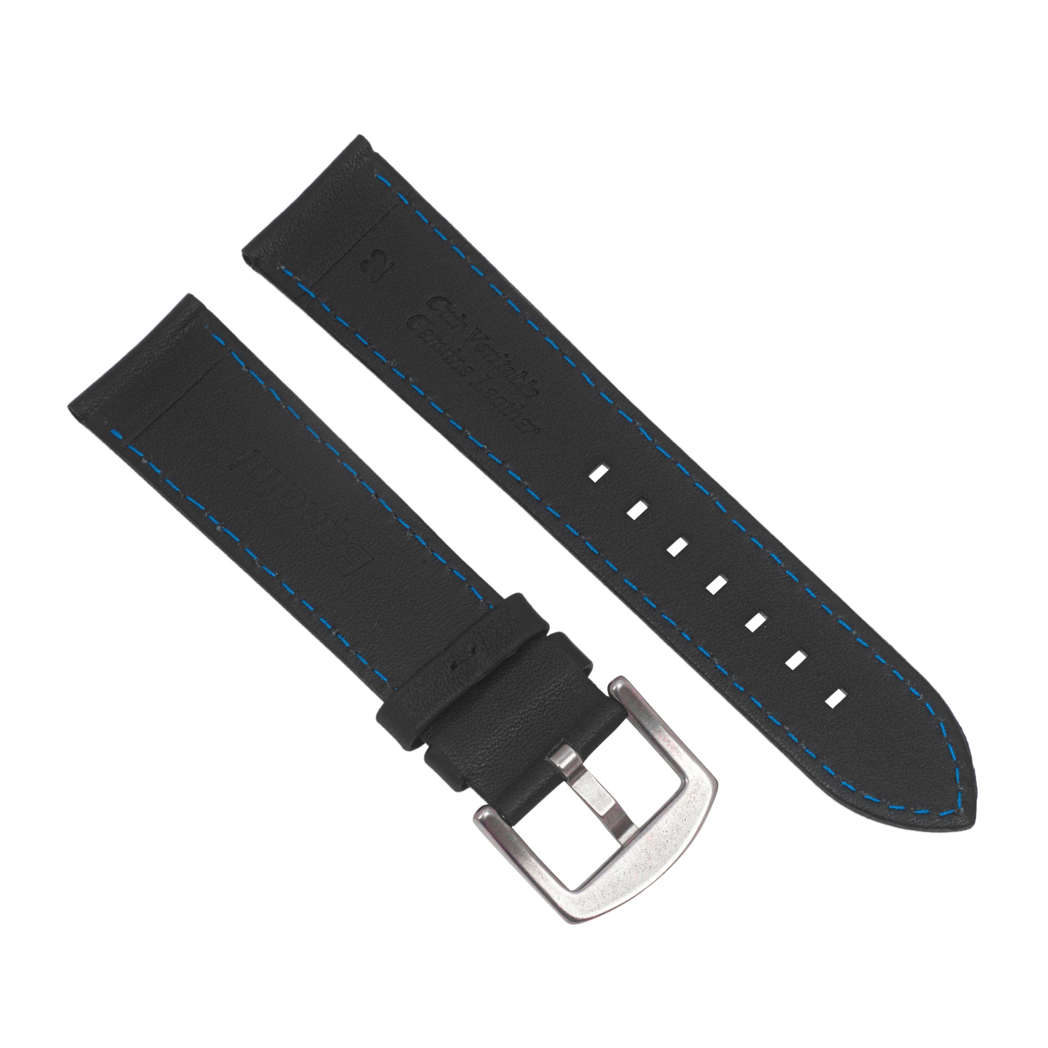 Bandini 22mm Mens Leather Racing Watch Band Rally Strap for Samsung Galaxy Watch3, Gear 2, S3, Fits Garmin Vivoactive 4, Venu 2, 3 - Black / Blue