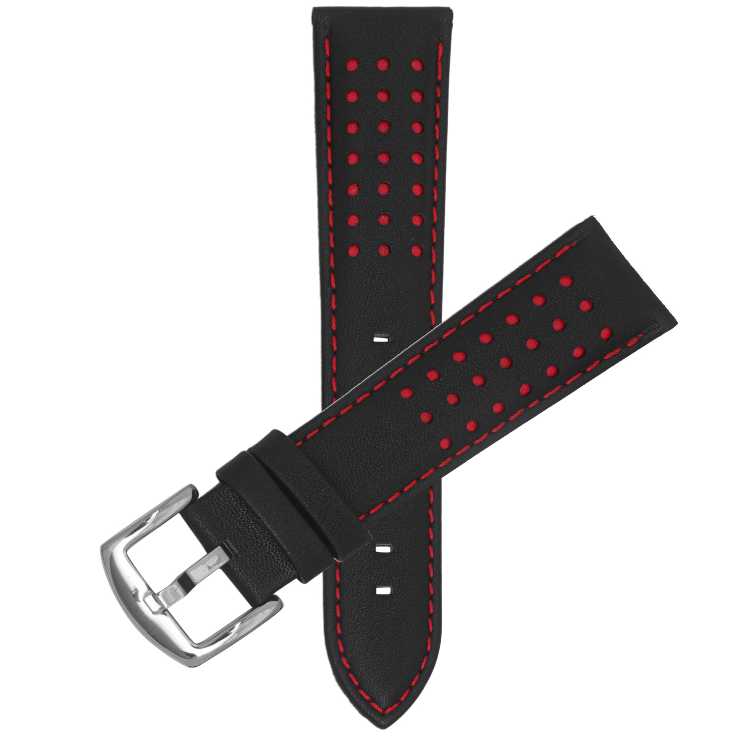 Bandini 22mm Mens Leather Racing Watch Band Rally Strap for Samsung Galaxy Watch3, Gear 2, S3, Fits Garmin Vivoactive 4, Venu 2, 3 - Black / Red