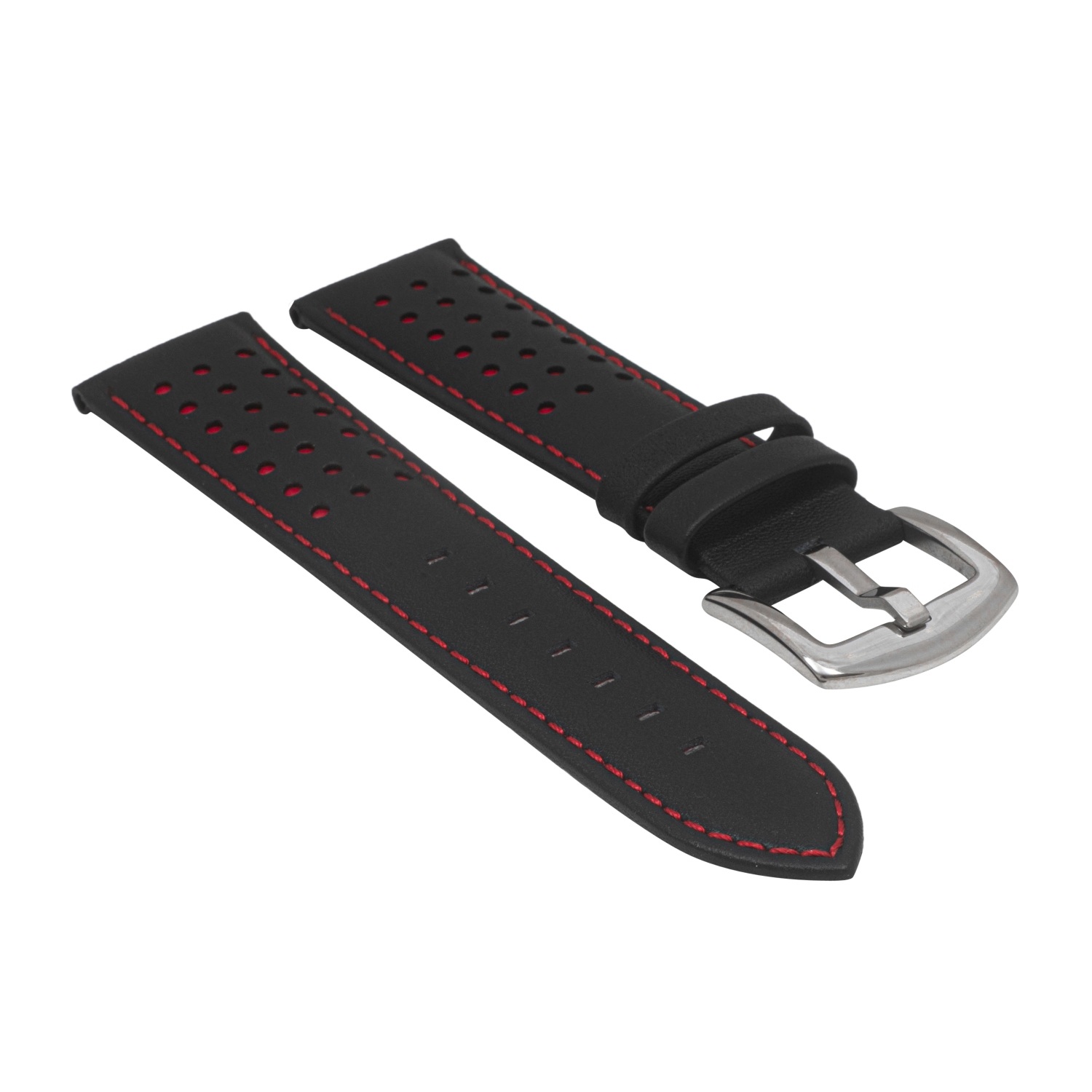 Bandini 22mm Mens Leather Racing Watch Band Rally Strap for Samsung Galaxy Watch3, Gear 2, S3, Fits Garmin Vivoactive 4, Venu 2, 3 - Black / Red